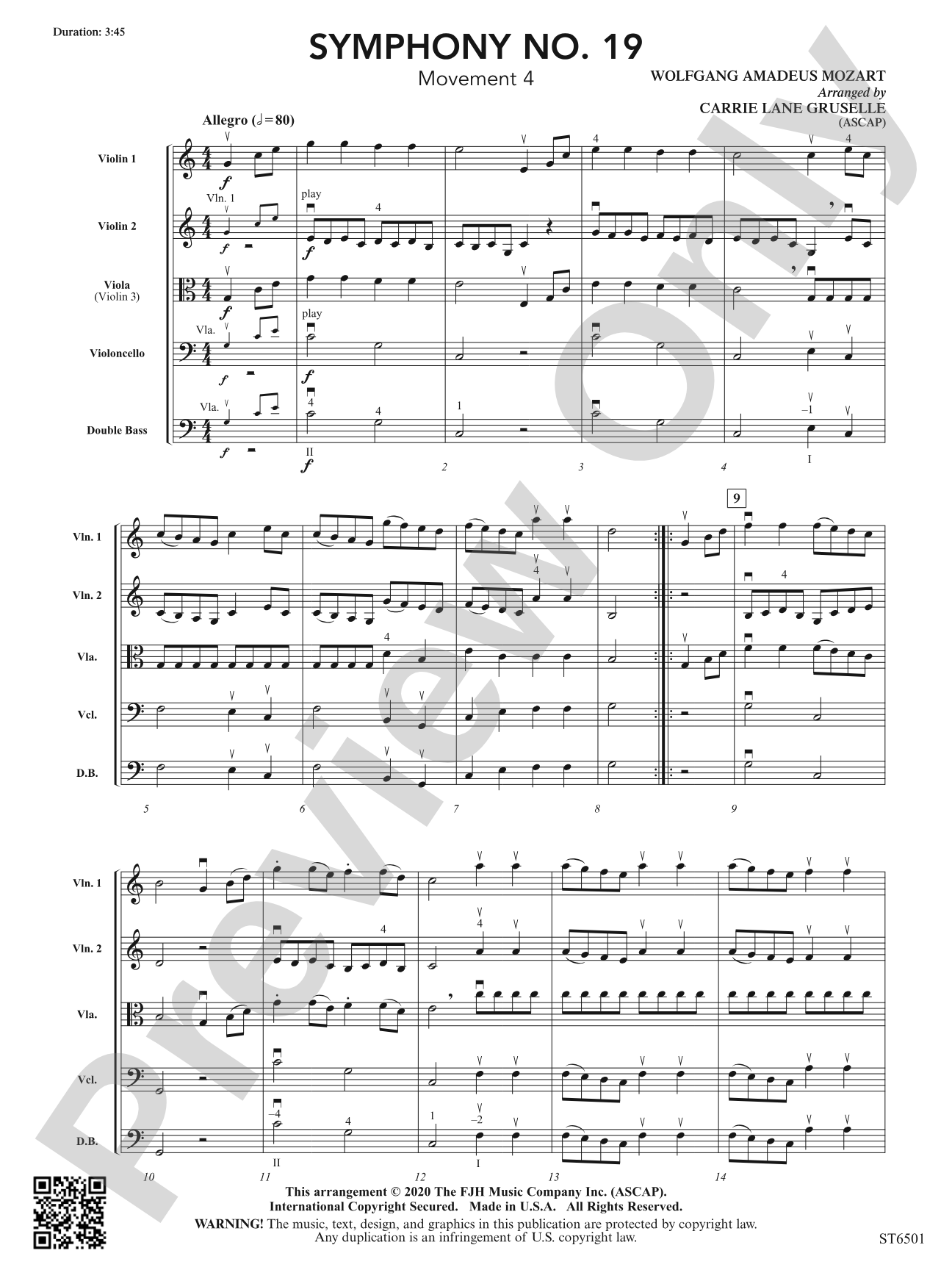 Symphony No. 19: String Orchestra Conductor Score & Parts