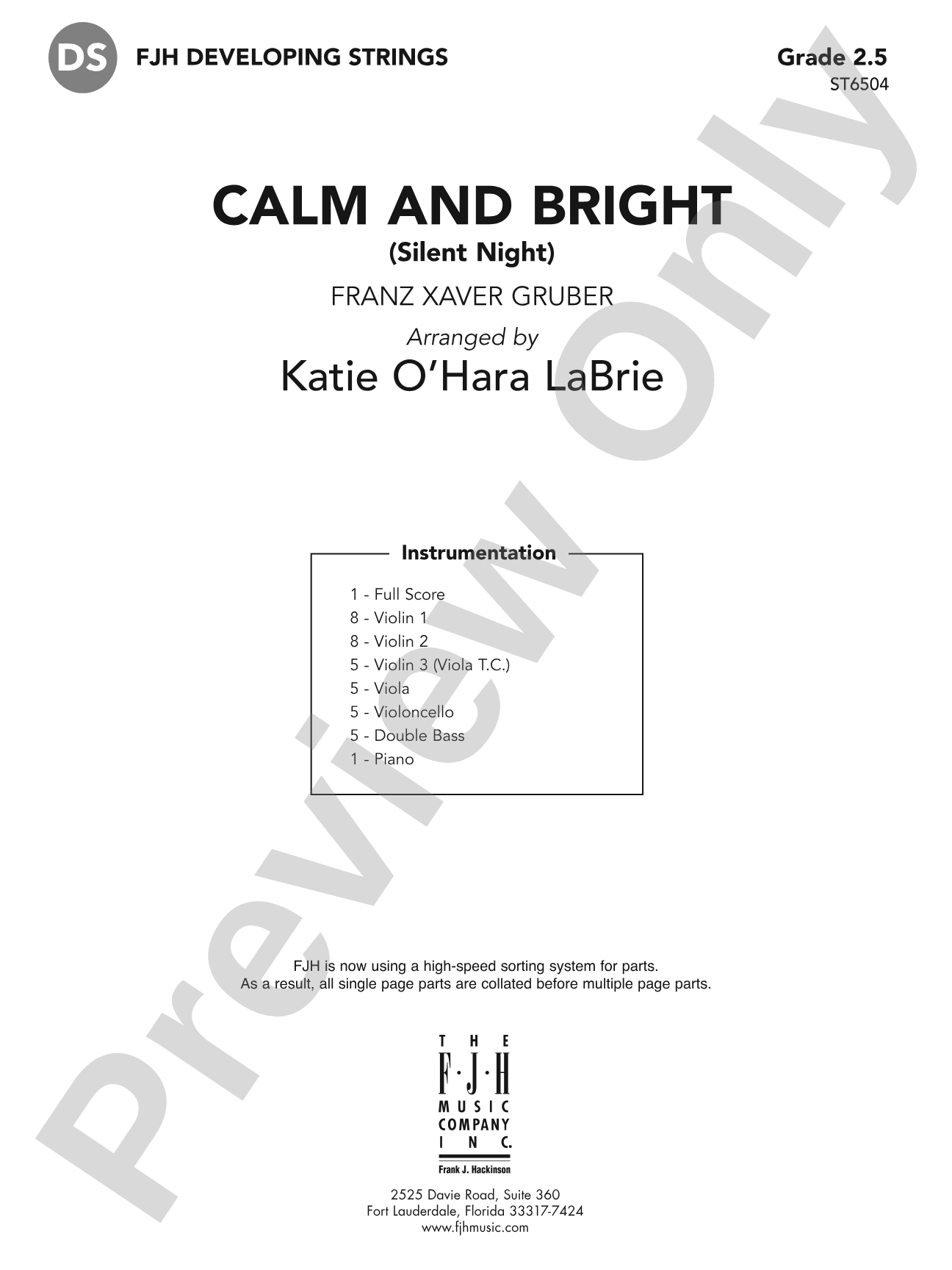 Calm and Bright (Silent Night): String Orchestra Conductor Score & Parts