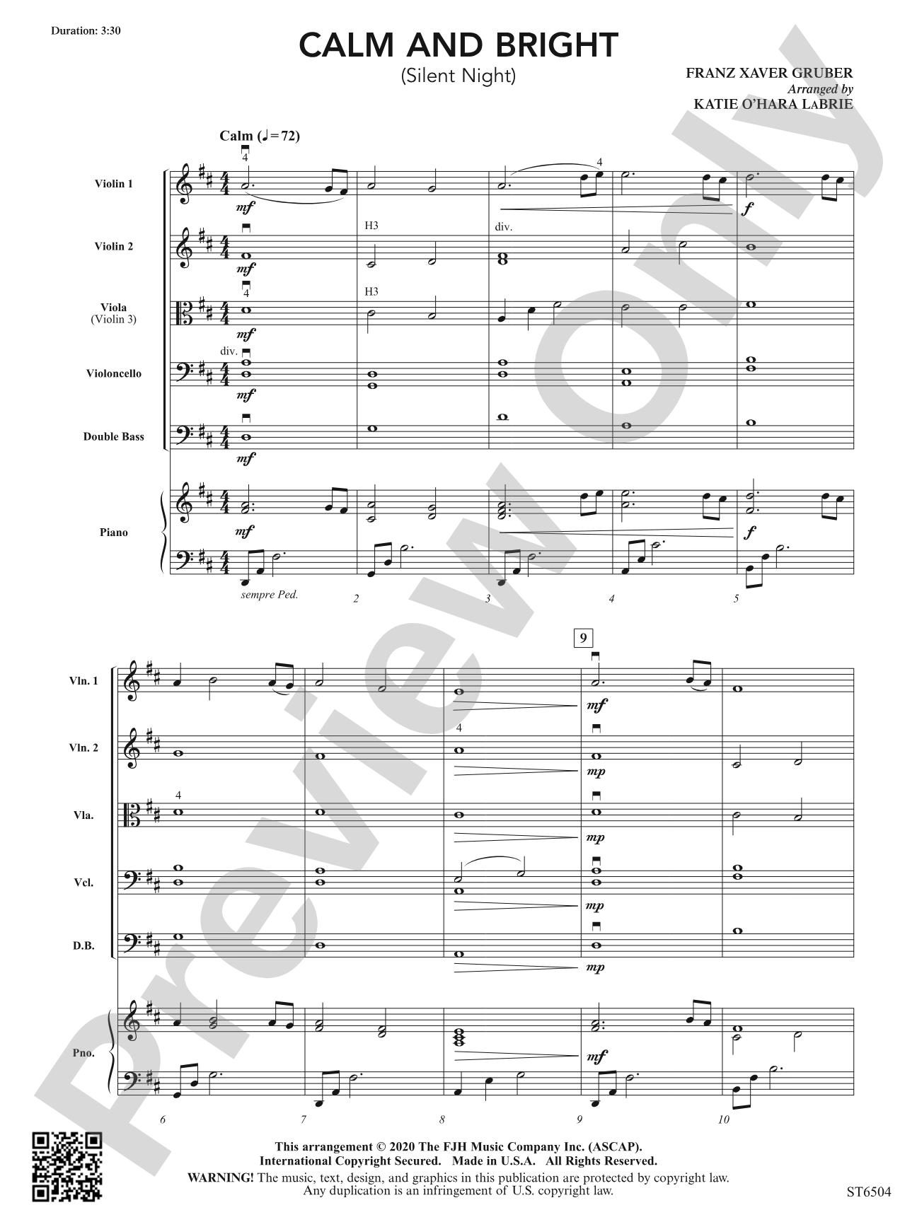 Calm and Bright (Silent Night): String Orchestra Conductor Score & Parts