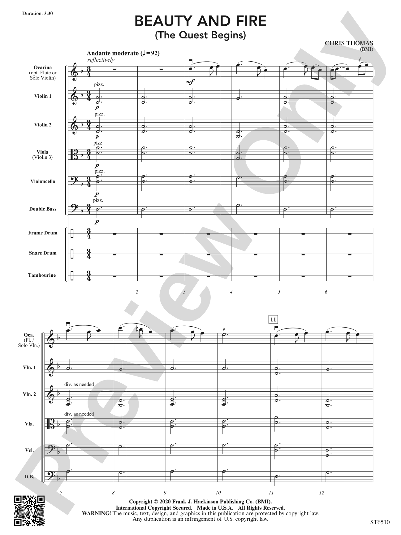 Beauty and Fire (The Quest Begins): String Orchestra Conductor Score & Parts