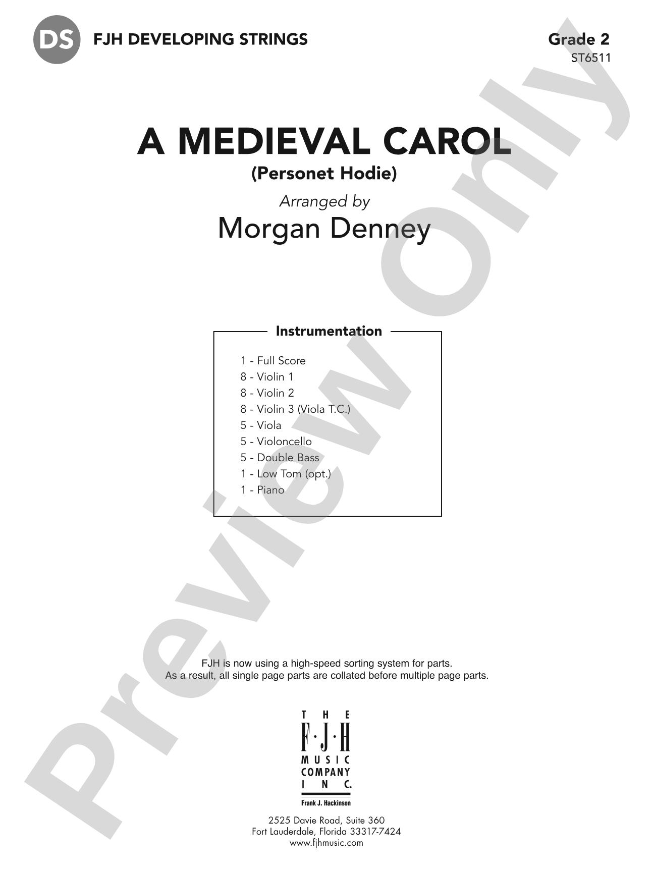A Medieval Carol (Personet Hodie): String Orchestra Conductor Score & Parts