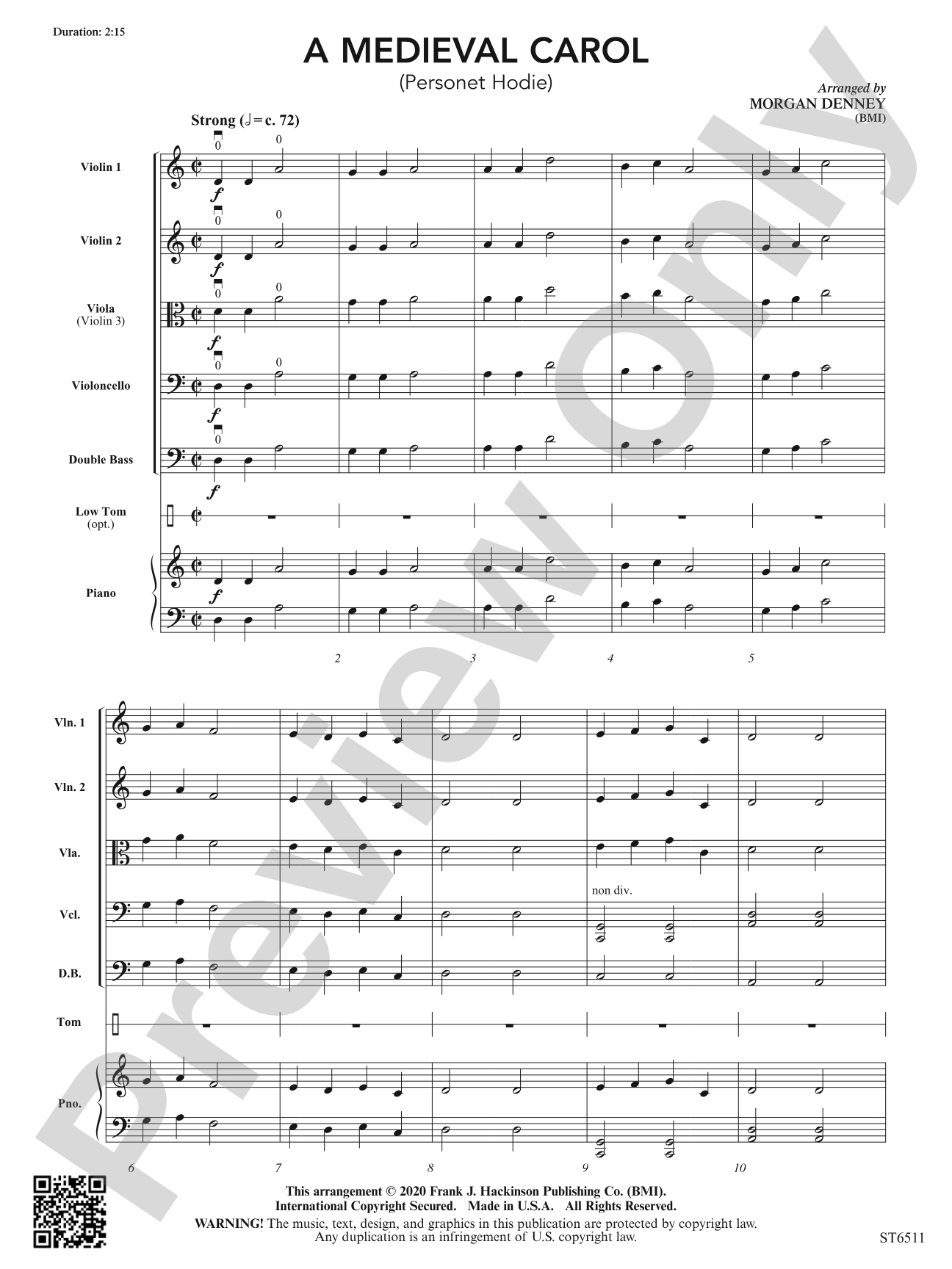 A Medieval Carol (Personet Hodie): String Orchestra Conductor Score & Parts