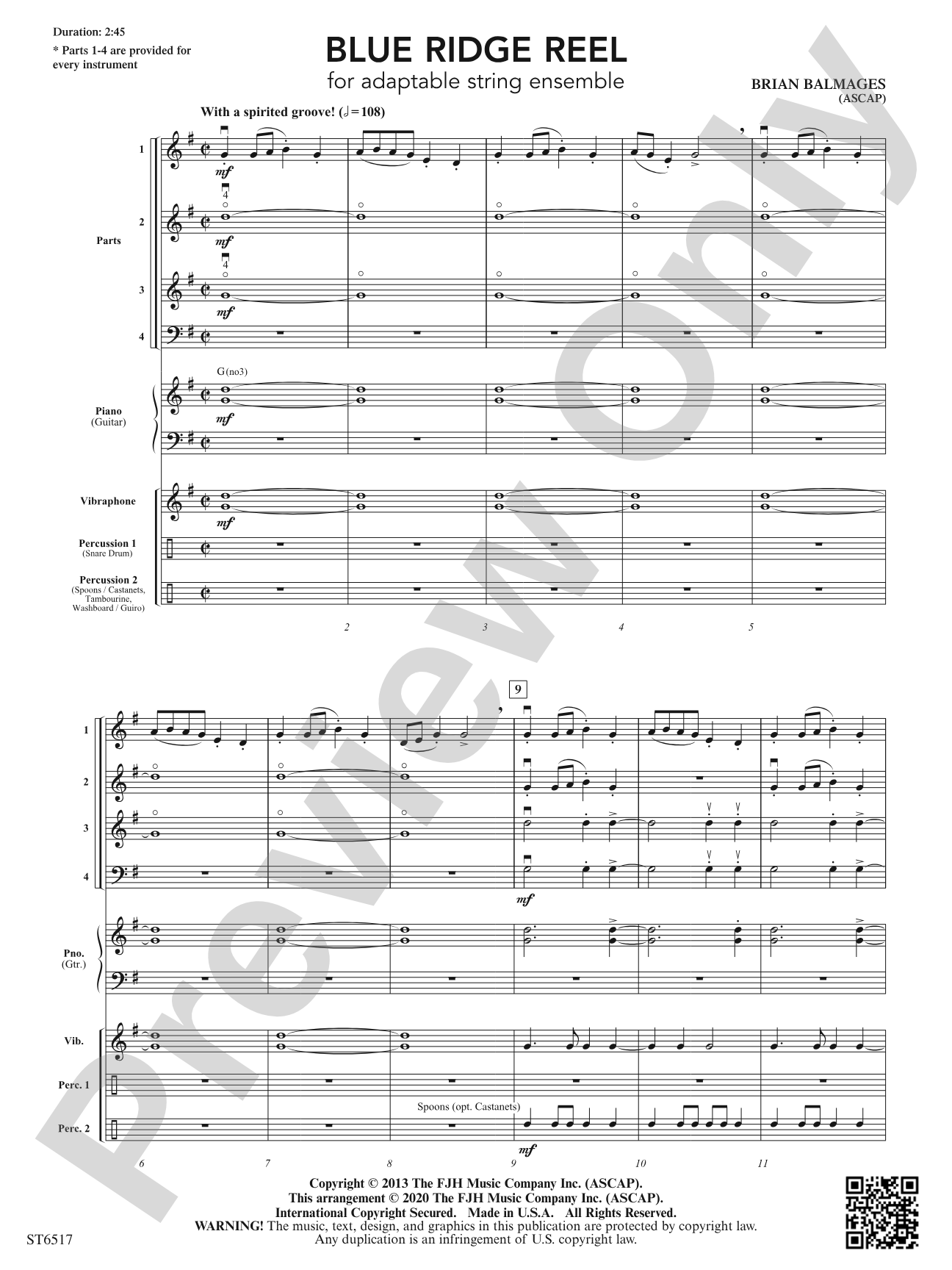 Blue Ridge Reel: Flexible String Ensemble Score & Parts