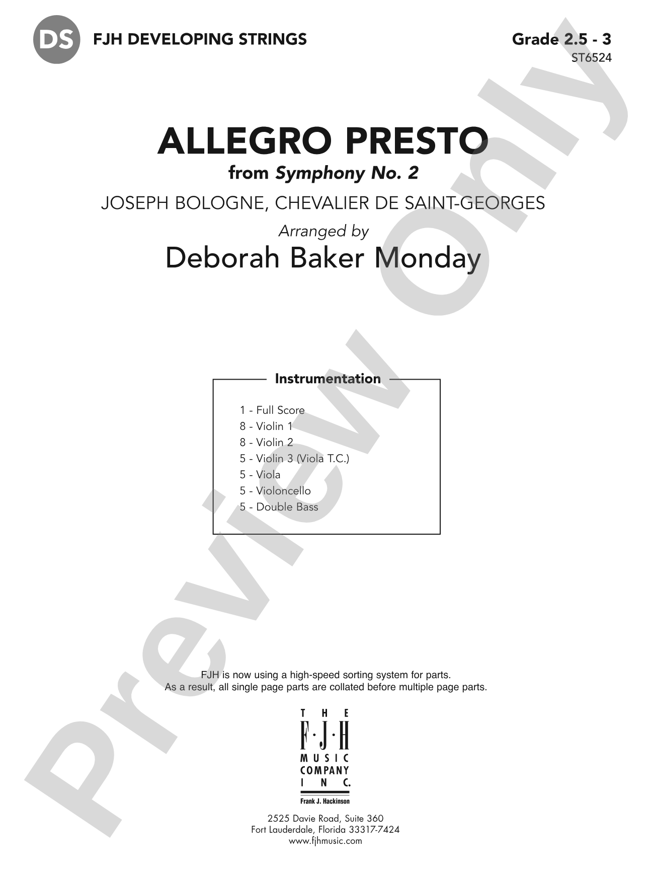 Allegro Presto (From Symphony No. 2): String Orchestra Conductor Score & Parts