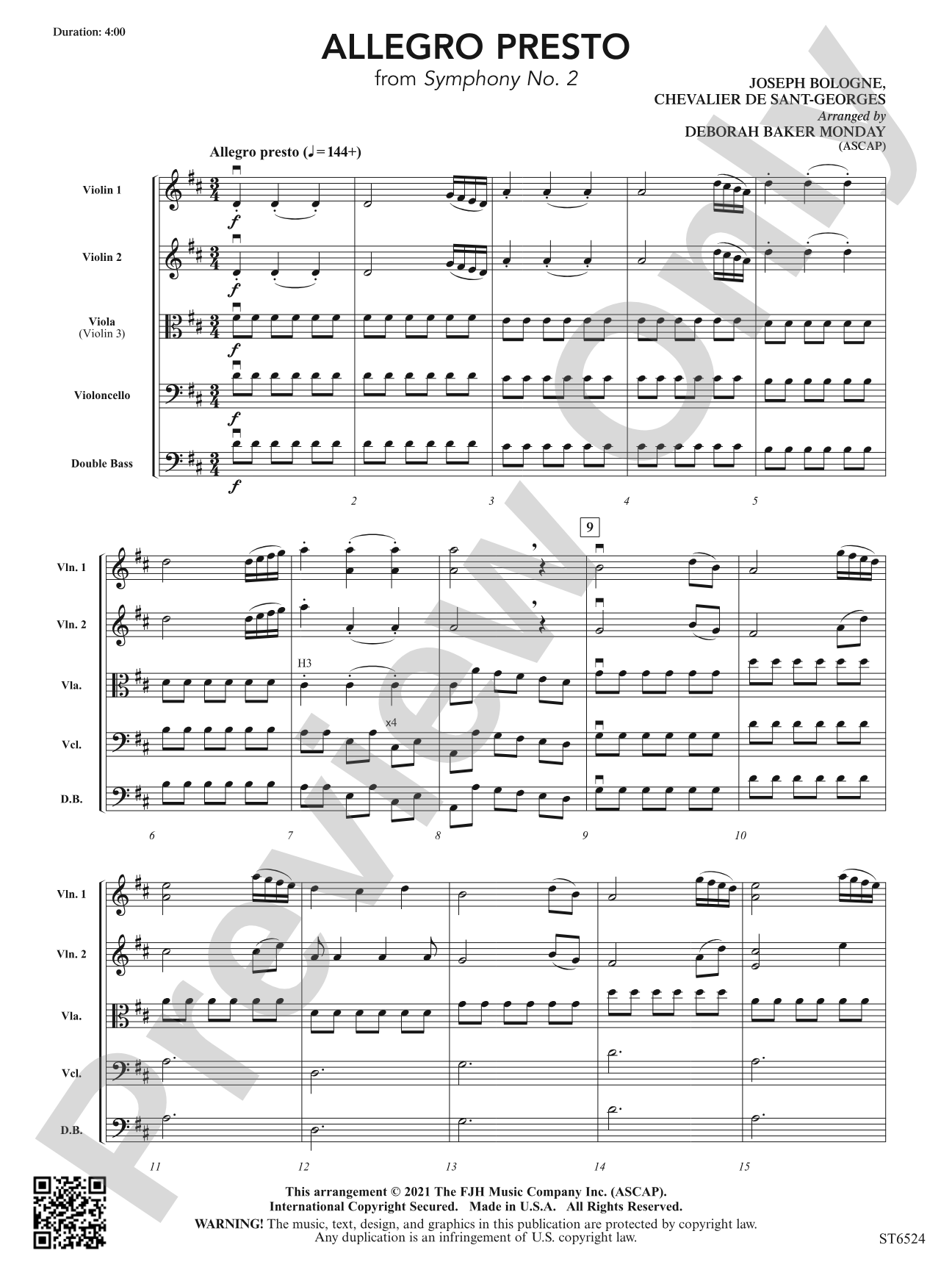 Allegro Presto (From Symphony No. 2): String Orchestra Conductor Score & Parts