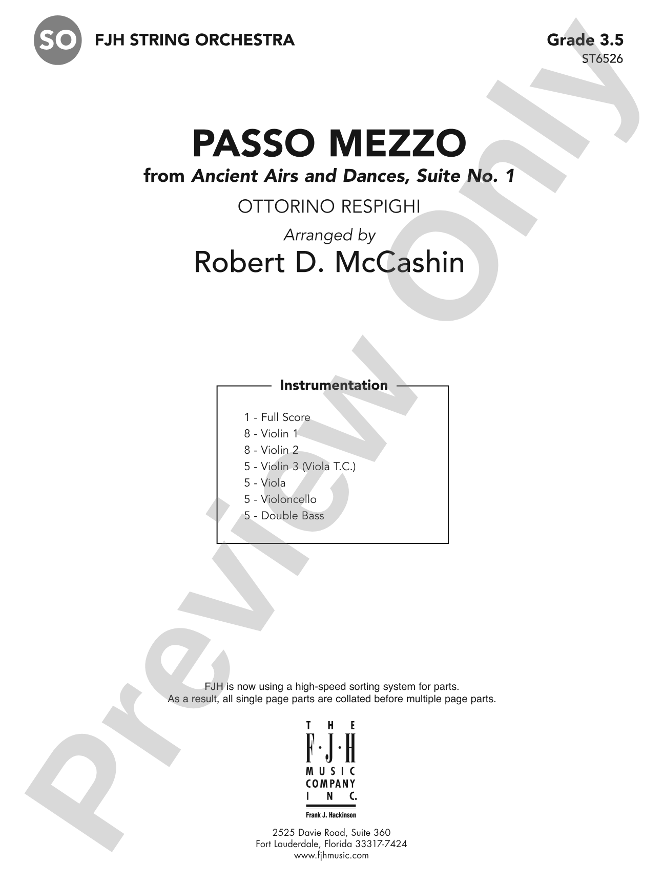 Passo Mezzo (from Ancient Airs and Dances, Suite No. 1): String Orchestra Conductor Score & Parts