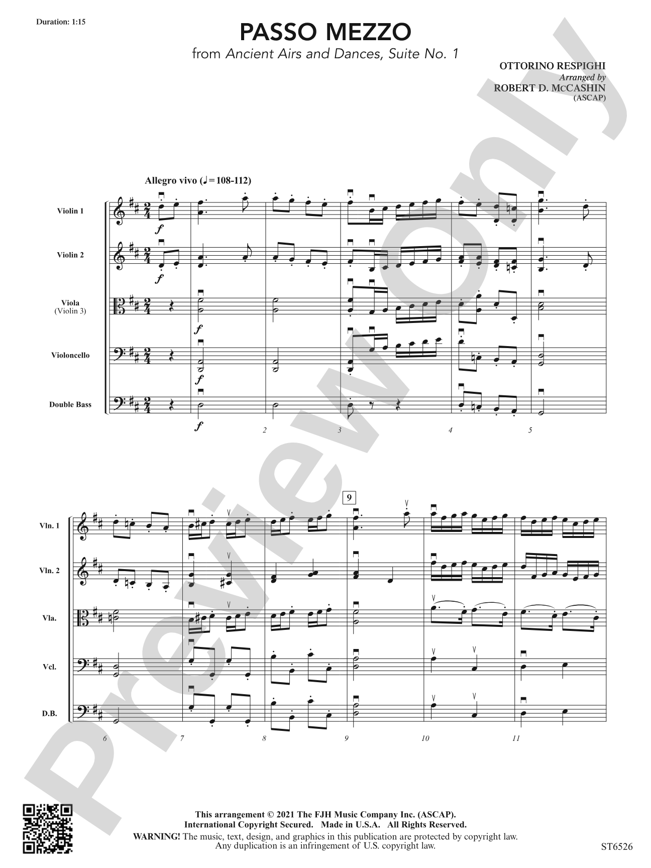Passo Mezzo (from Ancient Airs and Dances, Suite No. 1): String Orchestra Conductor Score & Parts