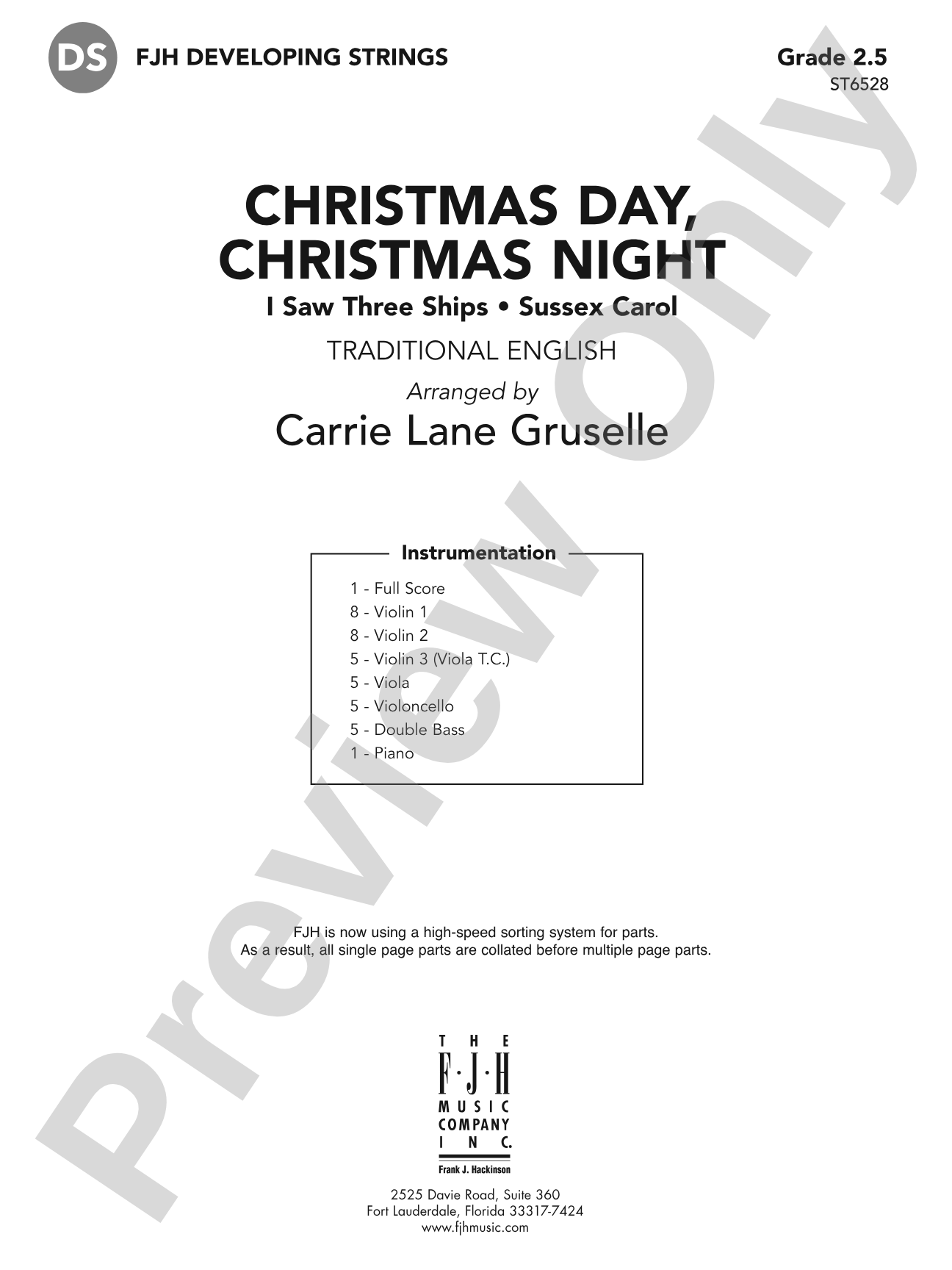 Christmas Day, Christmas Night (I Saw Three Ships - Sussex Carol): String Orchestra Conductor Score & Parts