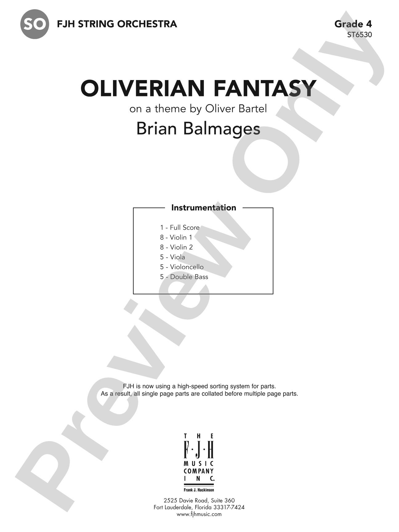 Oliverian Fantasy (on a theme by Oliver Bartel): String Orchestra Conductor Score & Parts