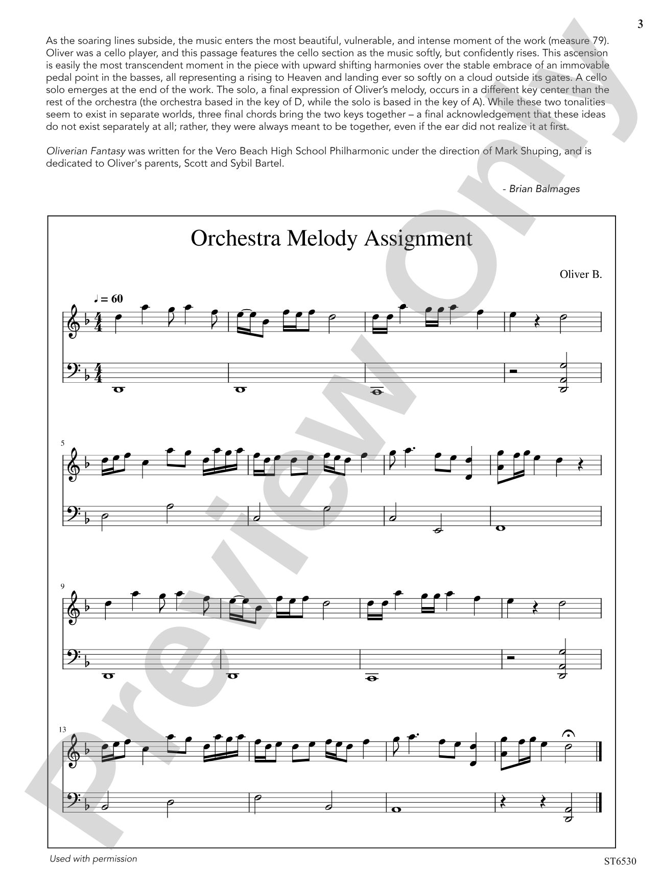 Oliverian Fantasy (on a theme by Oliver Bartel): String Orchestra Conductor Score & Parts