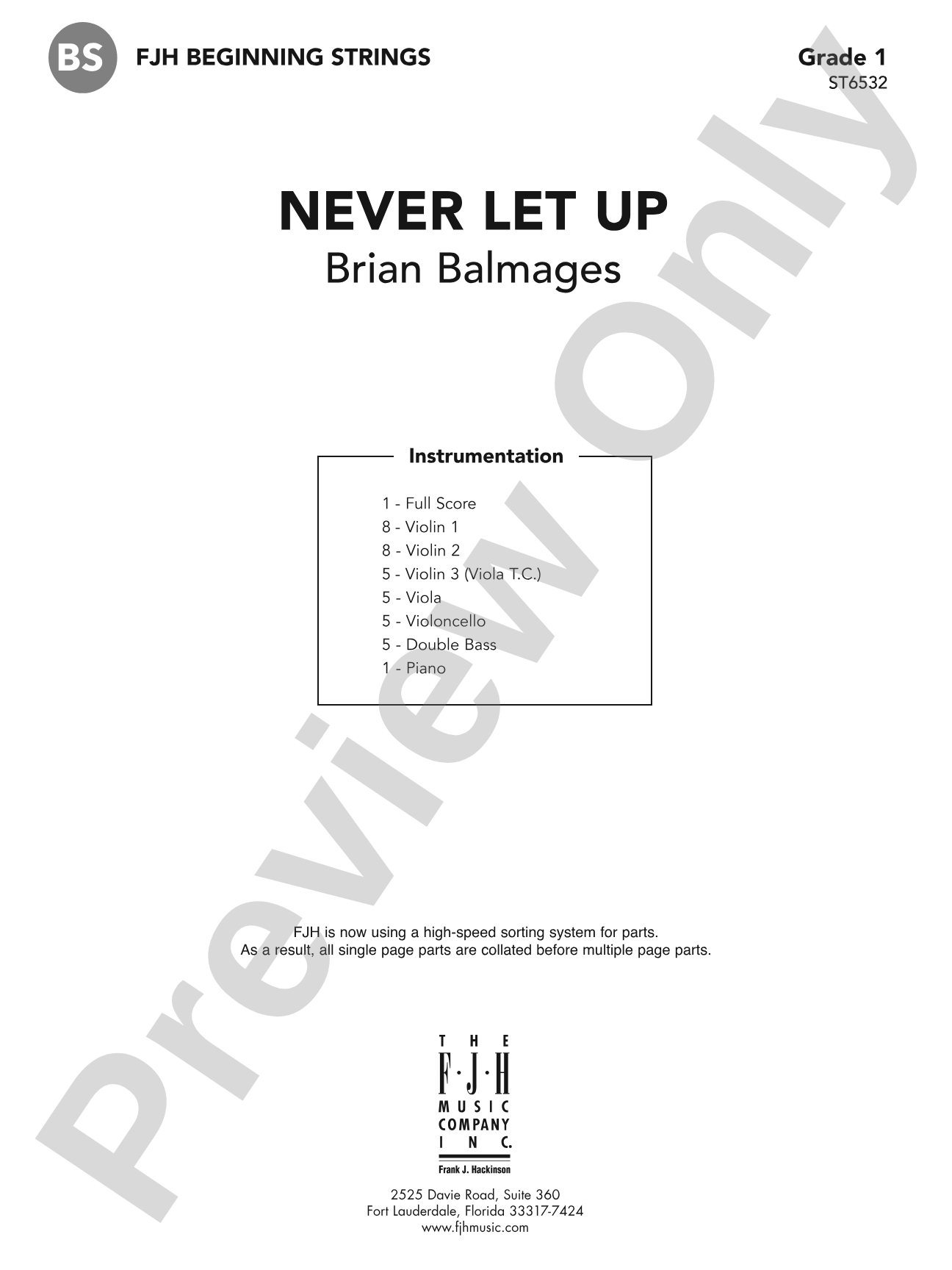 Never Let Up: String Orchestra Conductor Score & Parts