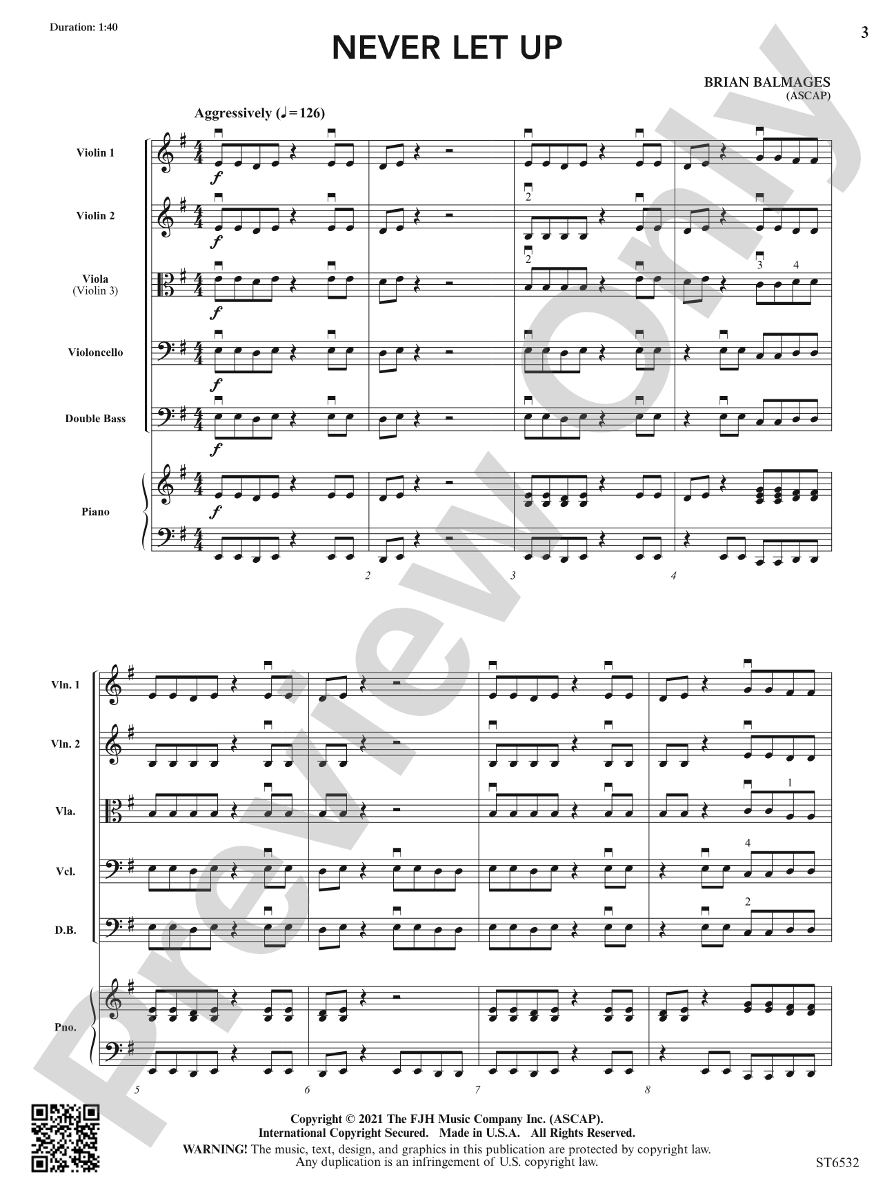 Never Let Up: String Orchestra Conductor Score & Parts
