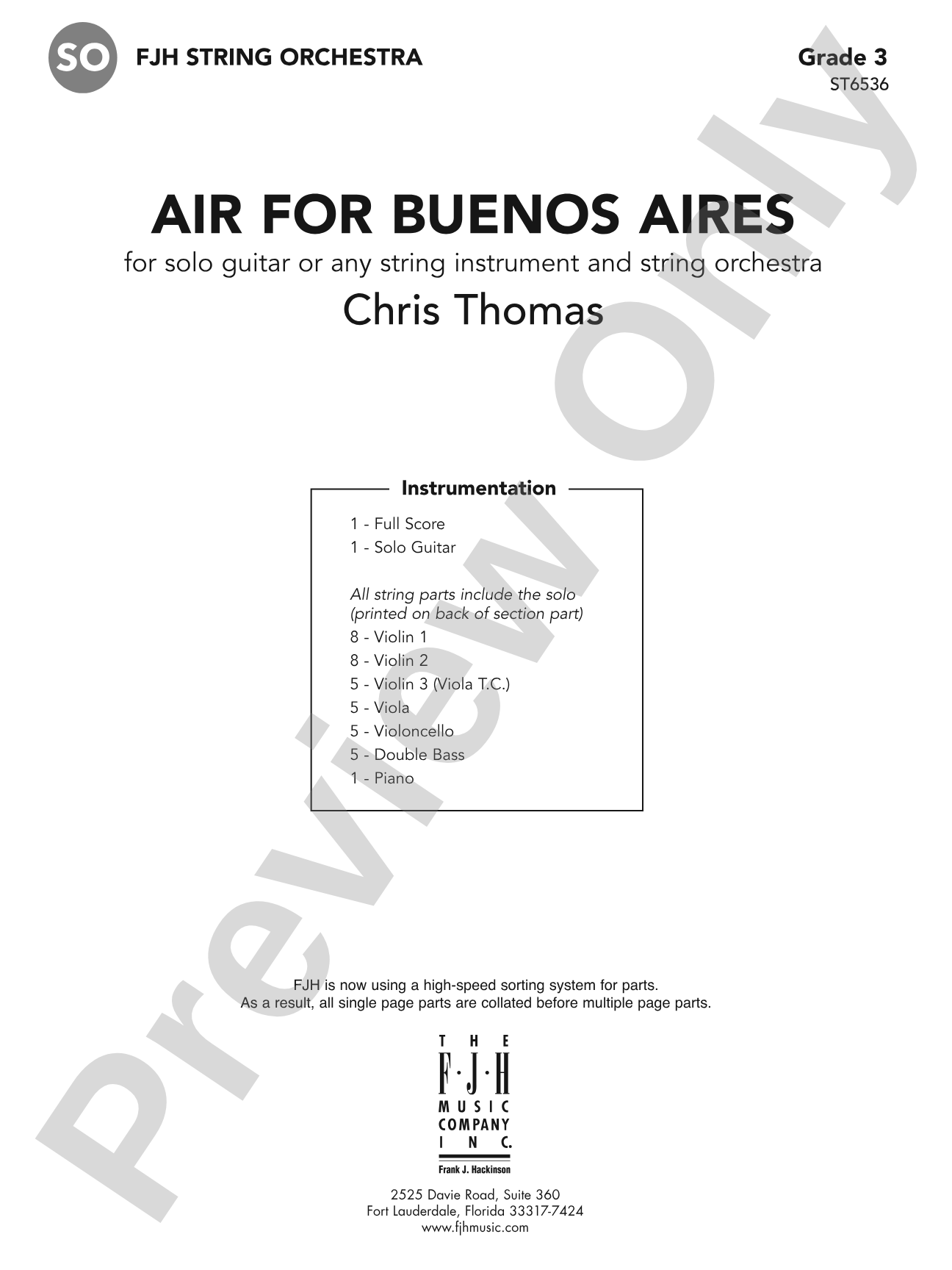 Air for Buenos Aires: String Orchestra Conductor Score & Parts