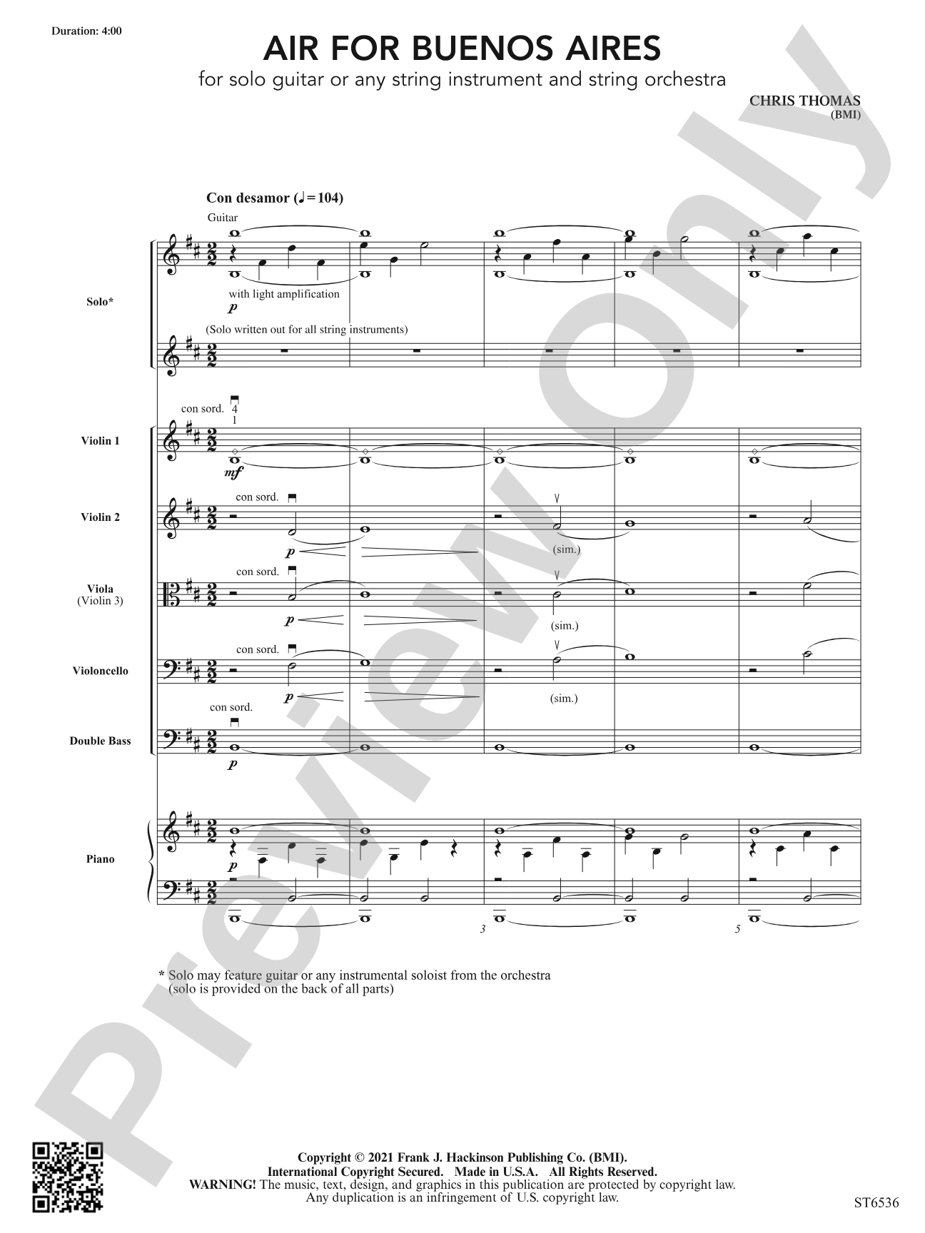 Air for Buenos Aires: String Orchestra Conductor Score & Parts
