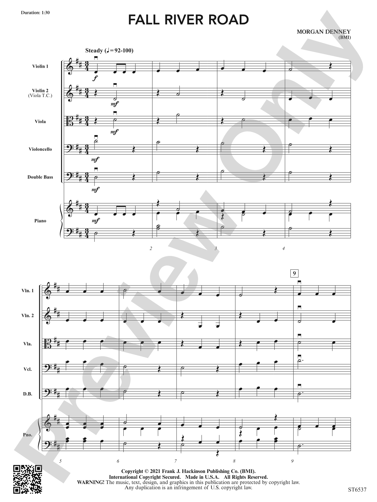 Fall River Road: String Orchestra Conductor Score & Parts