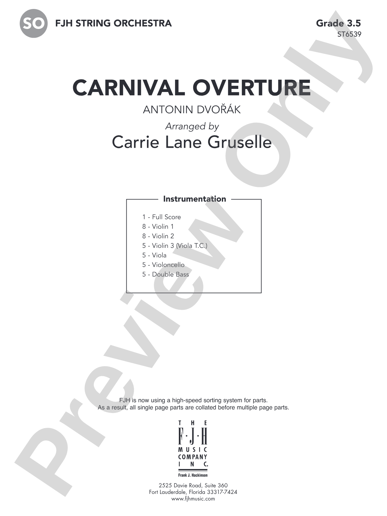 Carnival Overture: String Orchestra Conductor Score & Parts