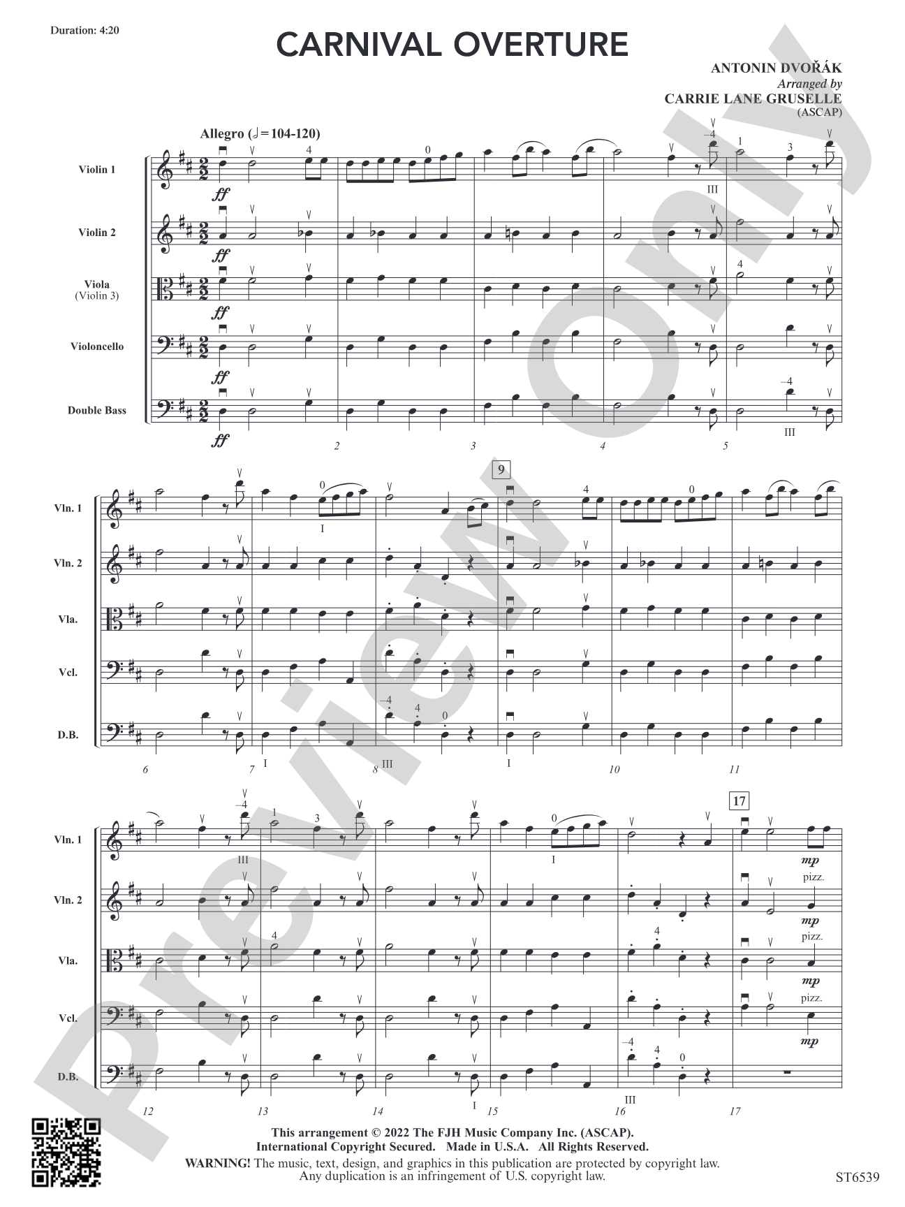 Carnival Overture: String Orchestra Conductor Score & Parts