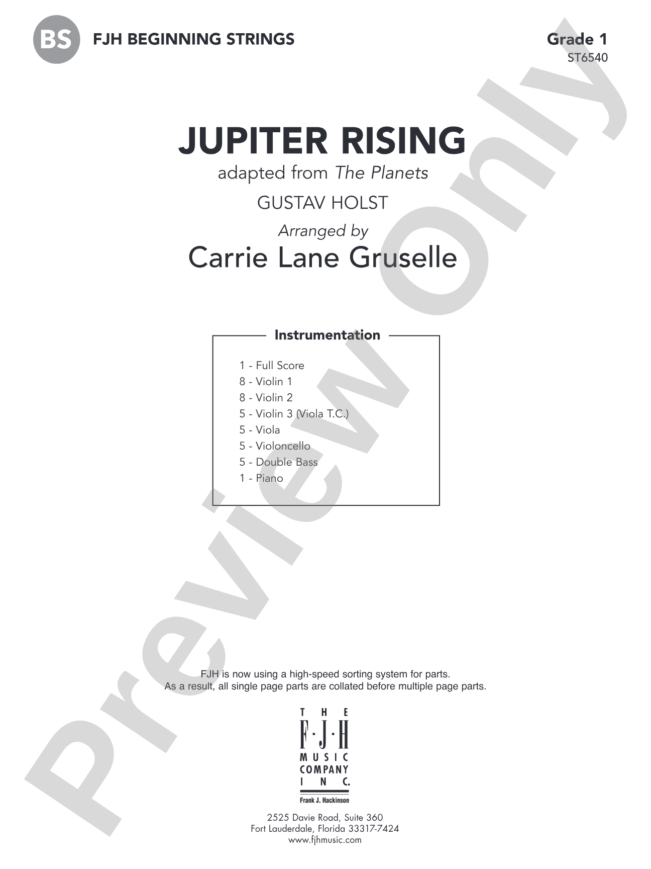 Jupiter Rising (Adapted from <i>The Planets</i>): String Orchestra Conductor Score & Parts
