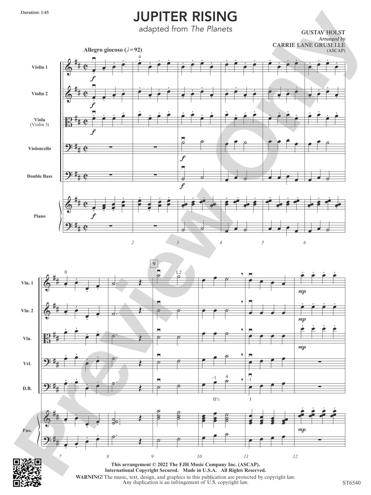 Jupiter Rising (Adapted from <i>The Planets</i>): String Orchestra Conductor Score & Parts