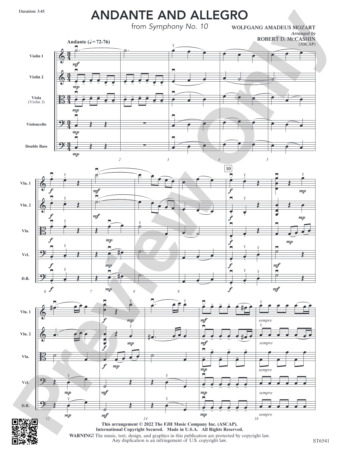 Andante and Allegro (From <i>Symphony No. 10</i>): String Orchestra Conductor Score & Parts