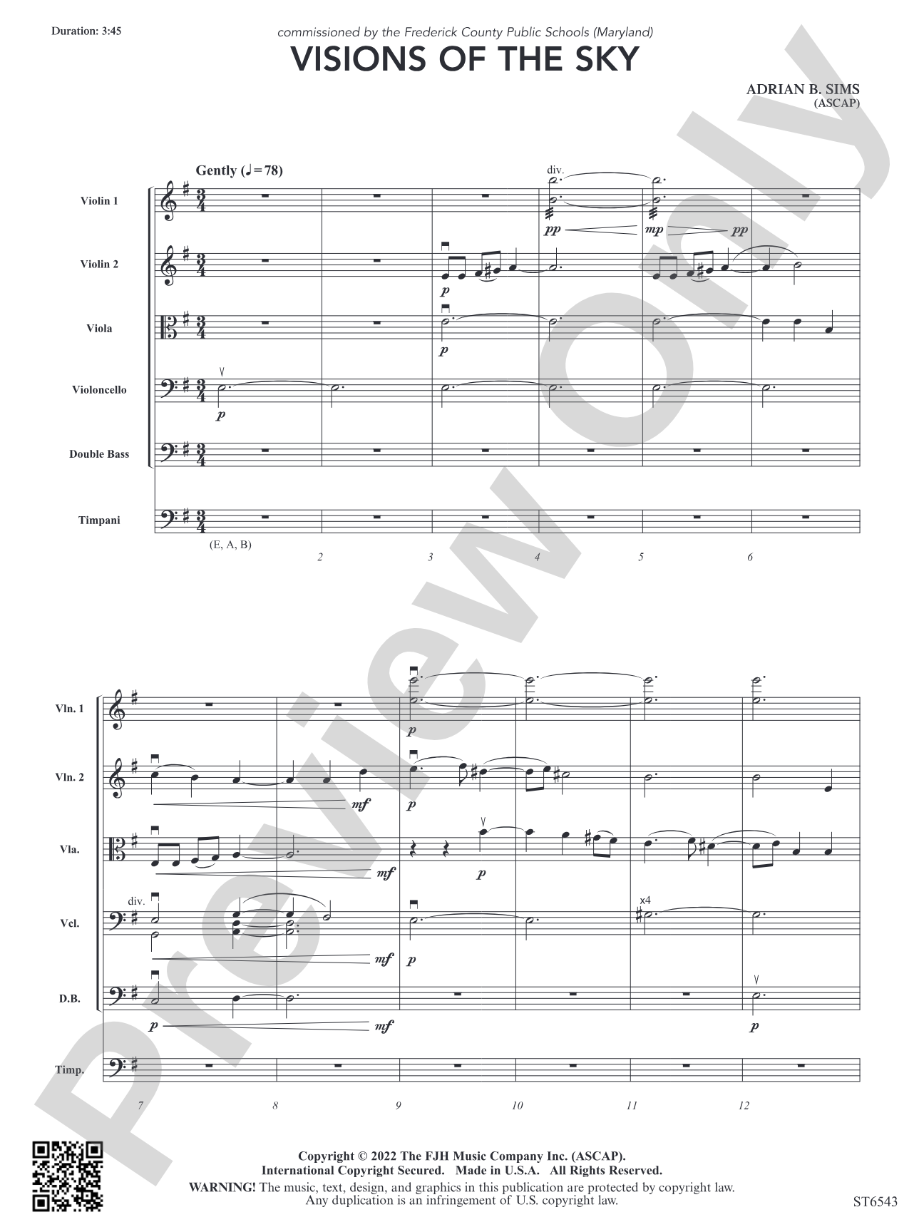 Visions of the Sky: String Orchestra Conductor Score & Parts