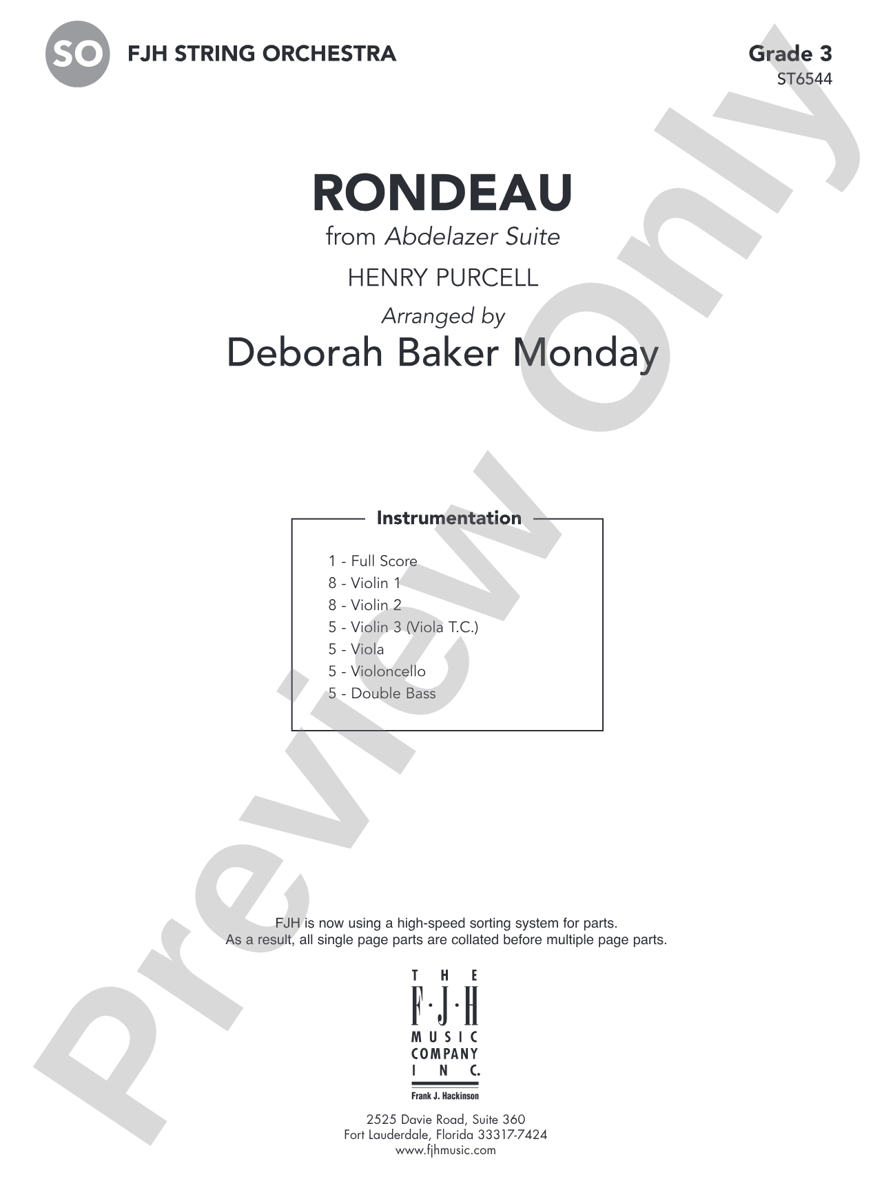 Rondeau (from Abdelazer Suite): String Orchestra Conductor Score & Parts