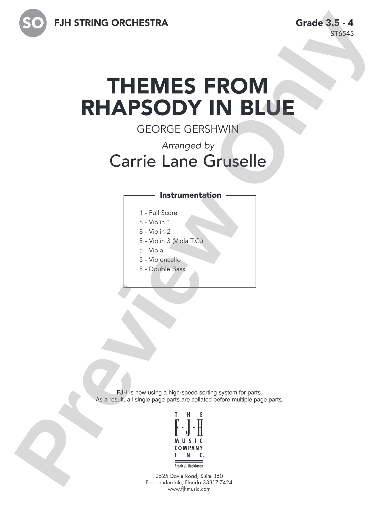 Themes from Rhapsody in Blue: String Orchestra Conductor Score & Parts