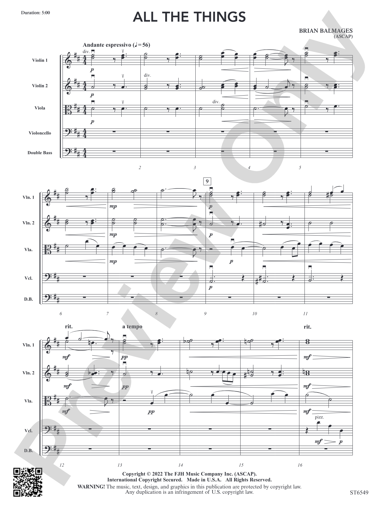 All the Things: String Orchestra Conductor Score & Parts