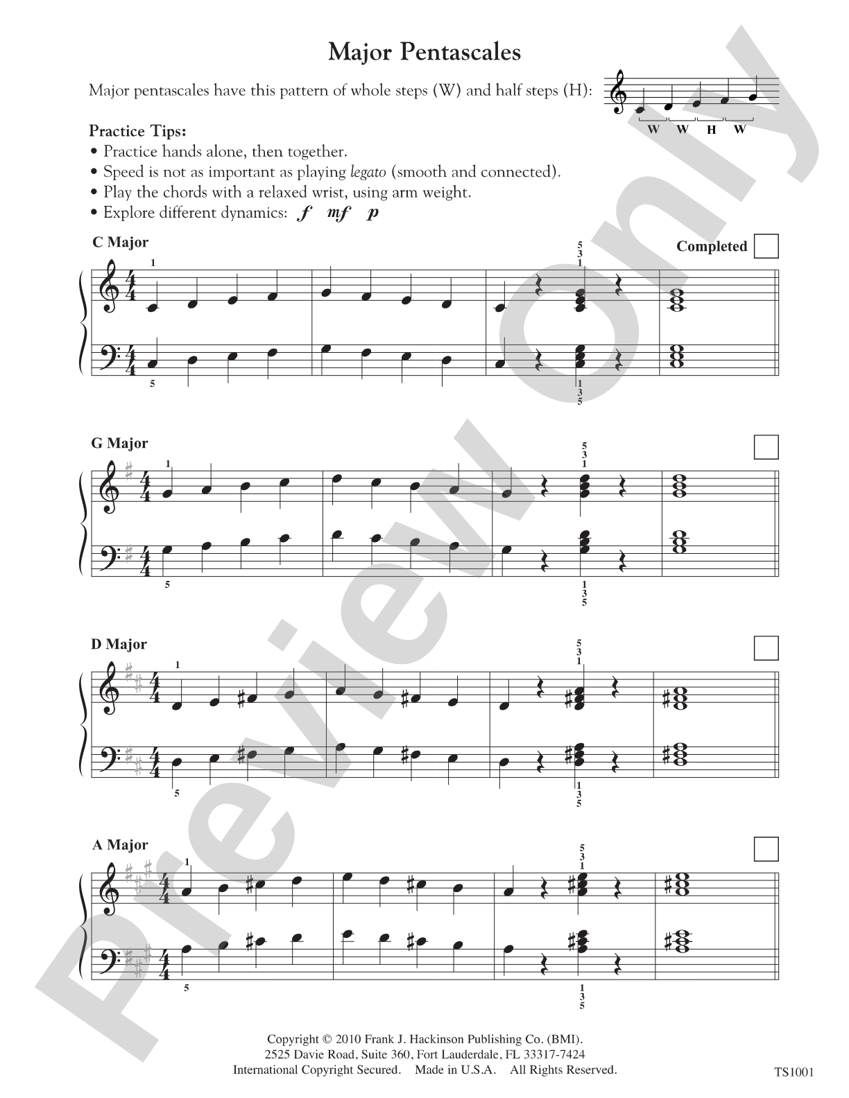 Major Pentascales and Cross-Hand Arpeggios: Piano