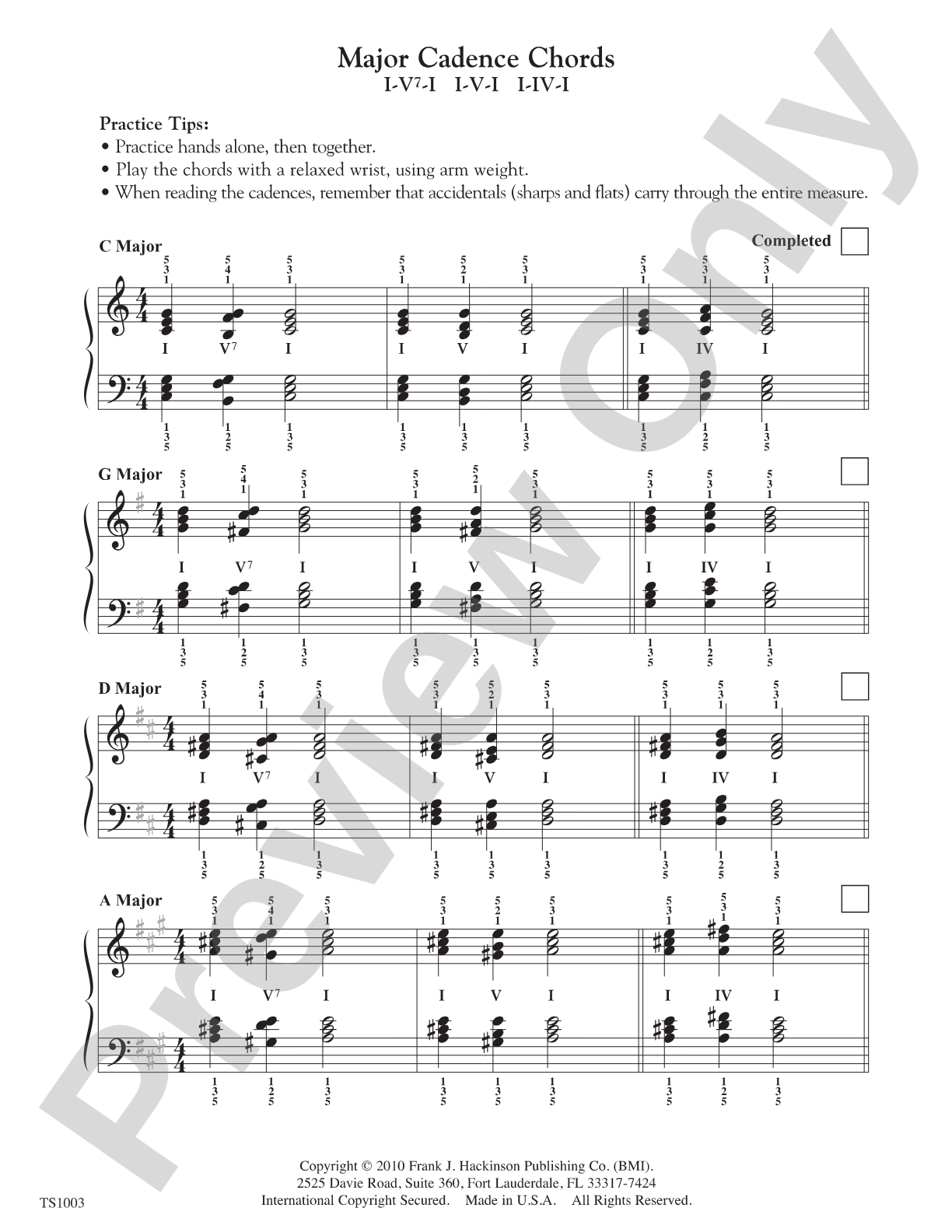 Cadence Chords: Piano