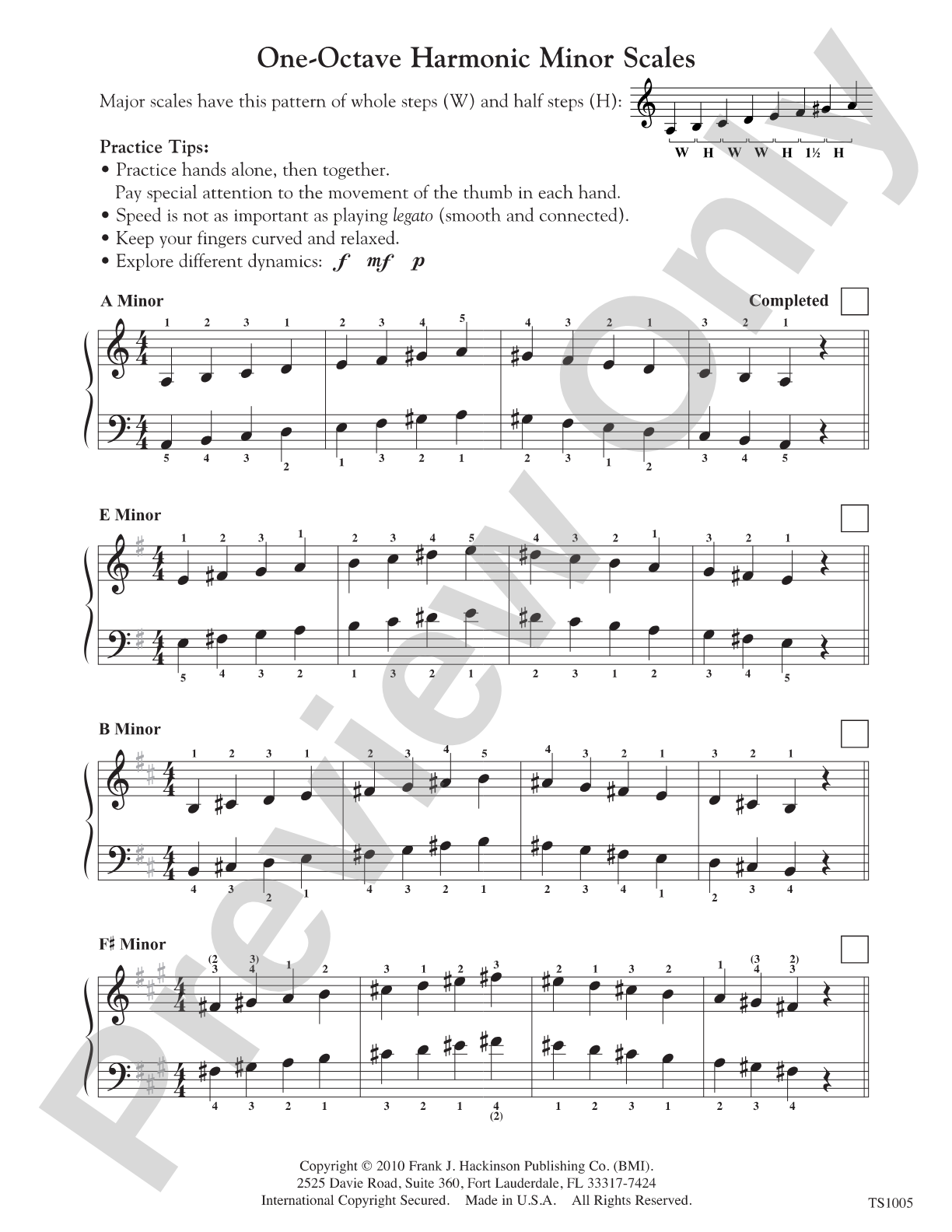 One-Octave Harmonic Minor Scales and Arpeggios: Piano