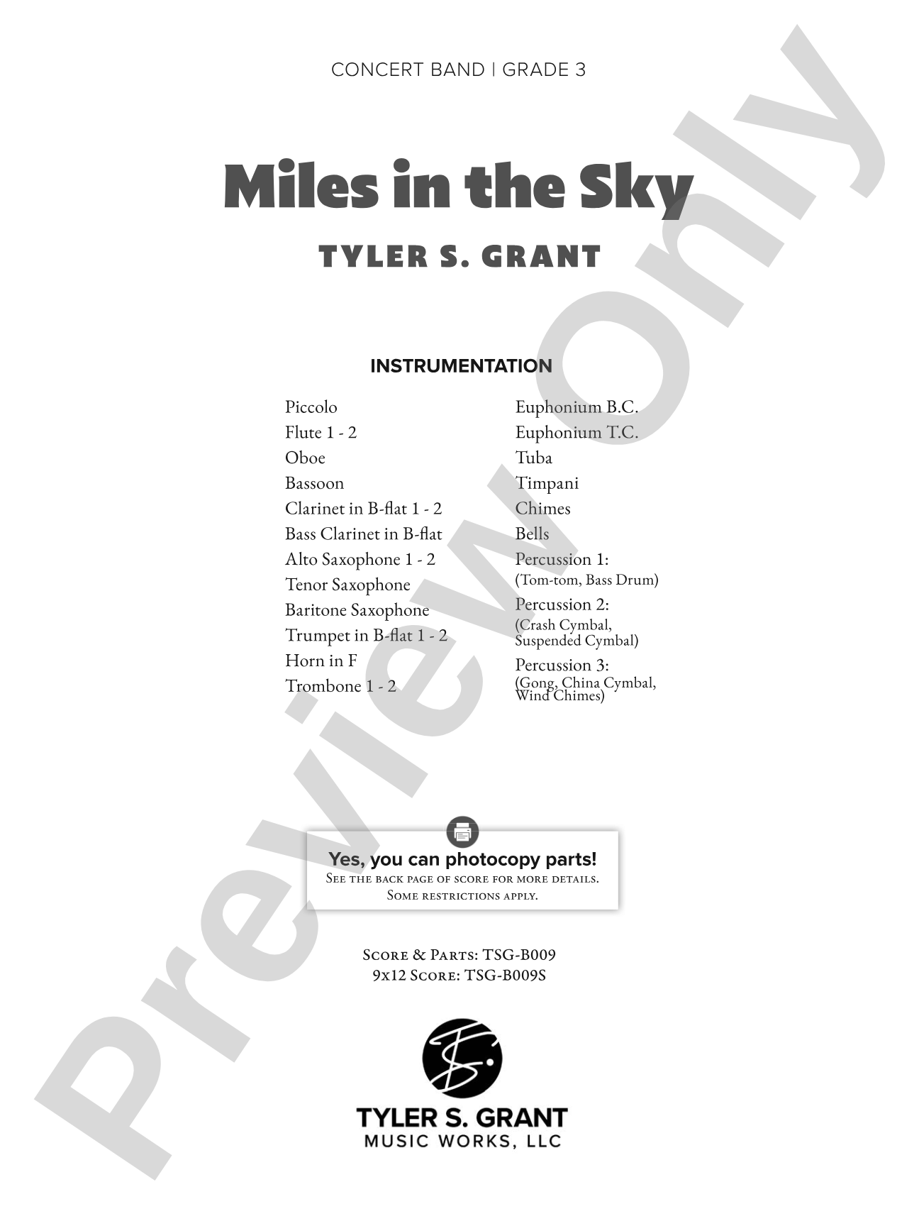 Miles in the Sky: Concert Band Conductor Score & Parts