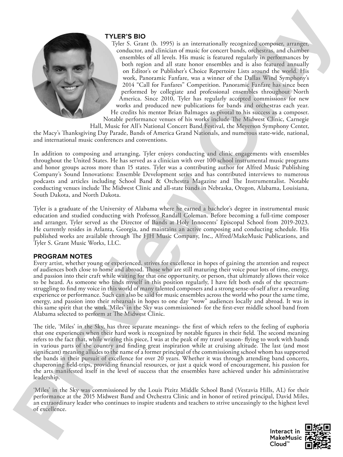 Miles in the Sky: Concert Band Conductor Score & Parts