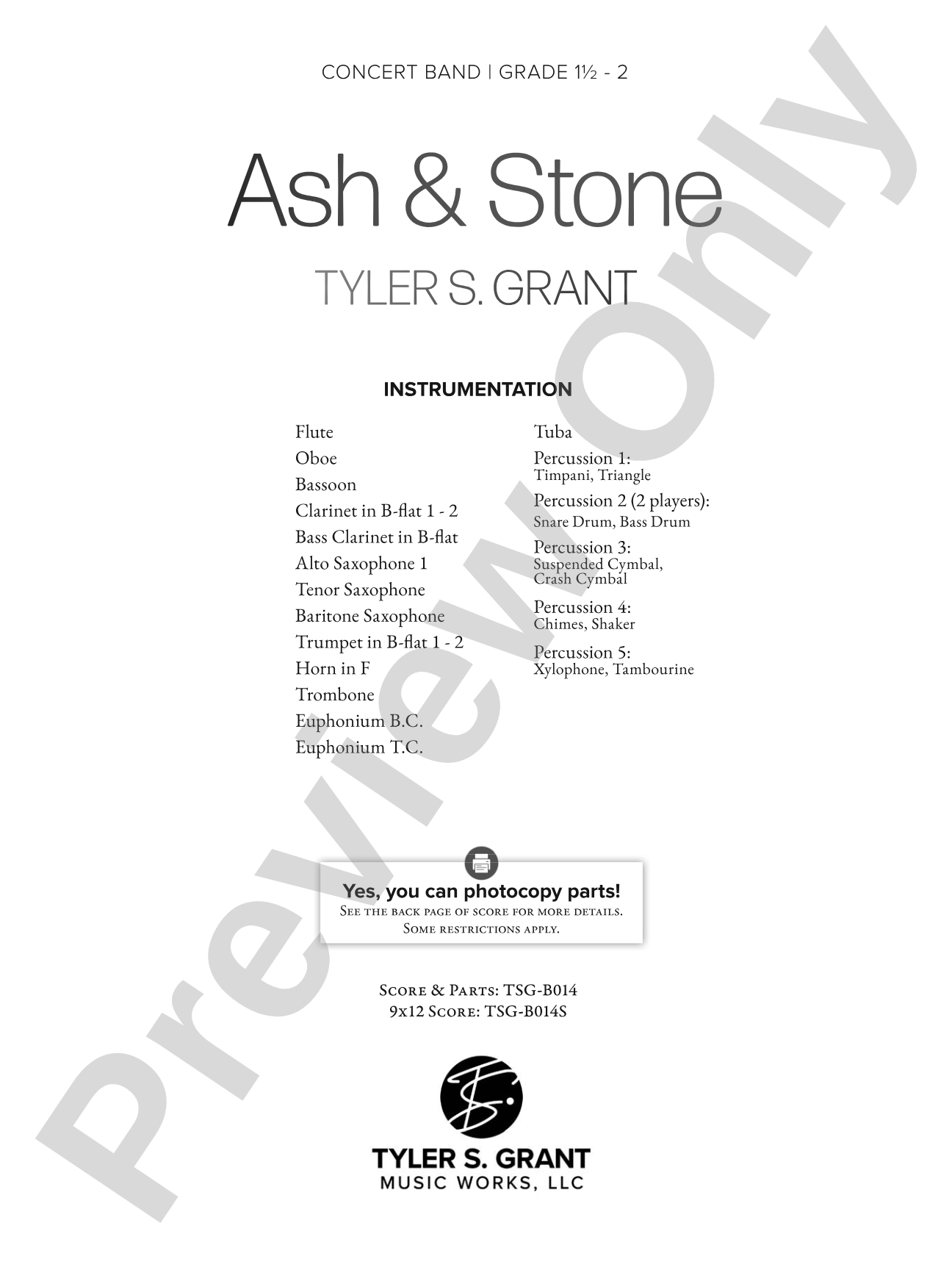 Ash & Stone: Concert Band Conductor Score & Parts