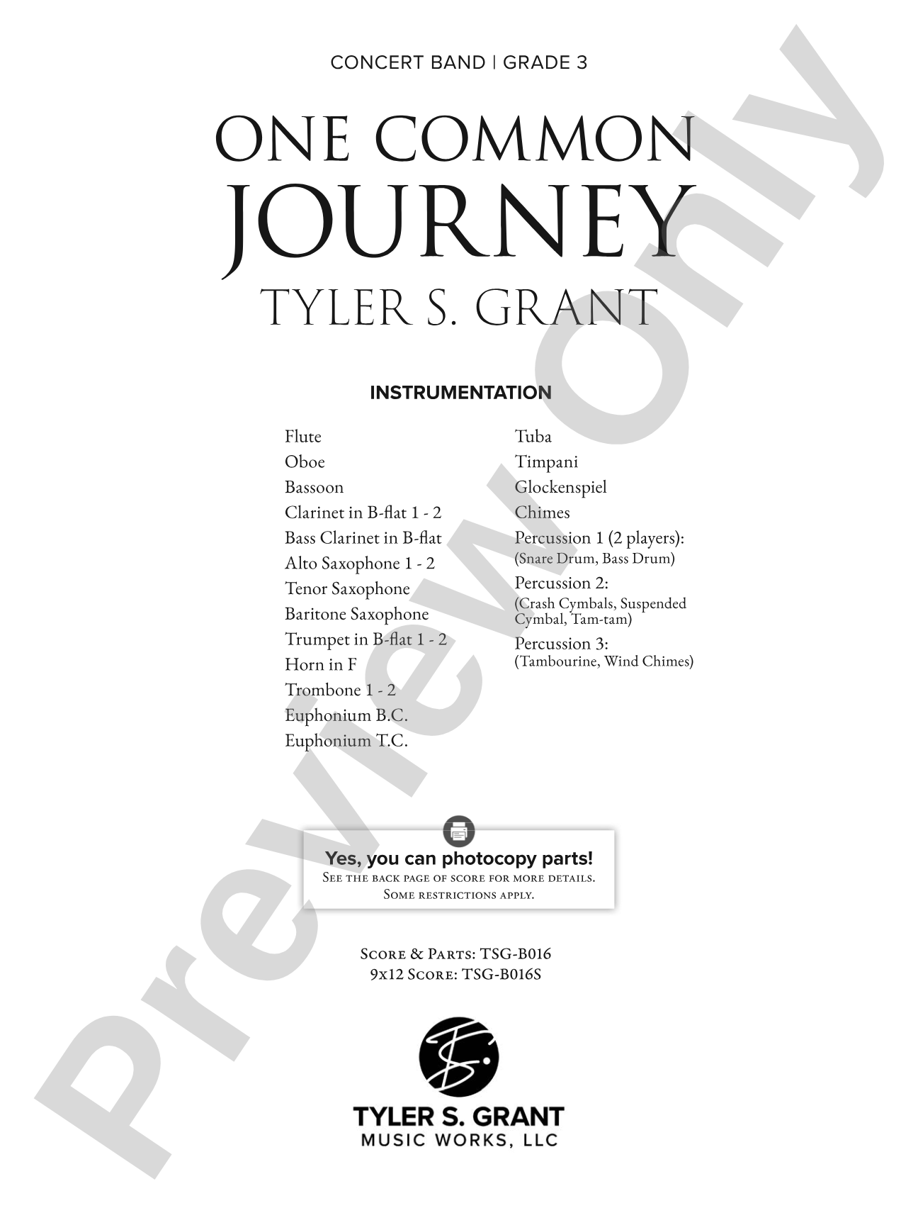One Common Journey: Concert Band Conductor Score & Parts