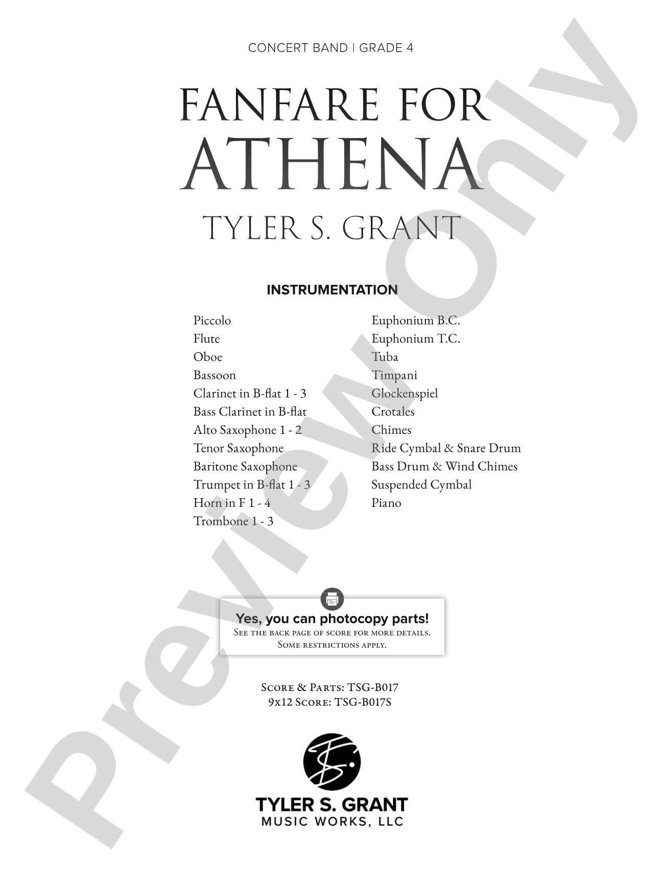 Fanfare for Athena: Concert Band Conductor Score & Parts