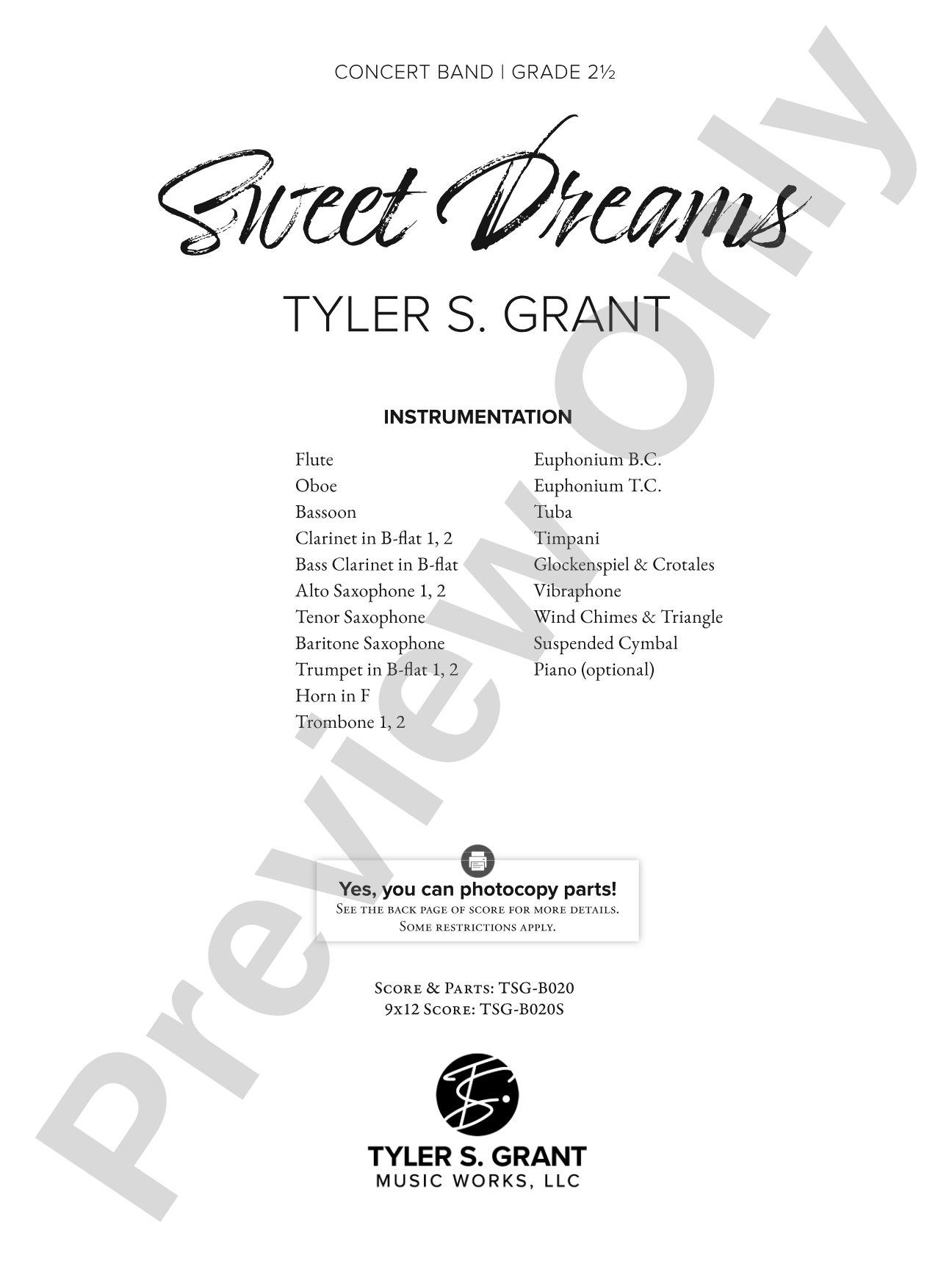 Sweet Dreams: Concert Band Conductor Score & Parts