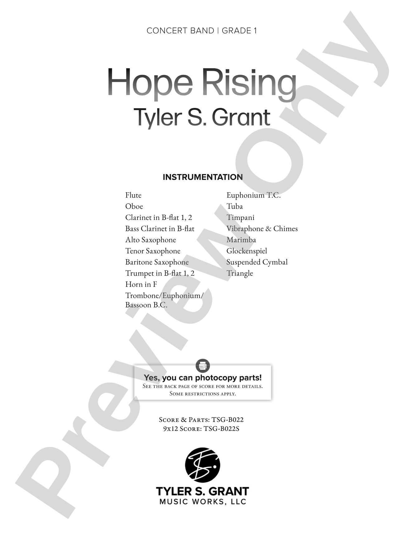 Hope Rising: Concert Band Conductor Score & Parts