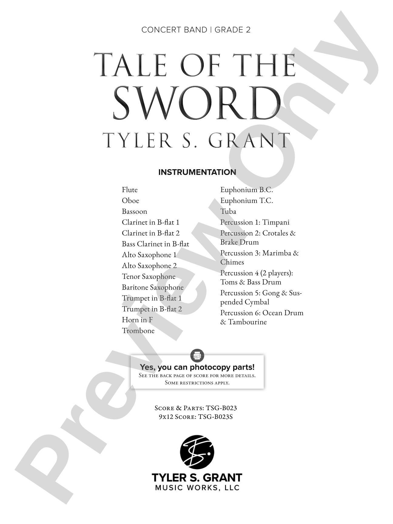 Tale of the Sword: Concert Band Conductor Score & Parts