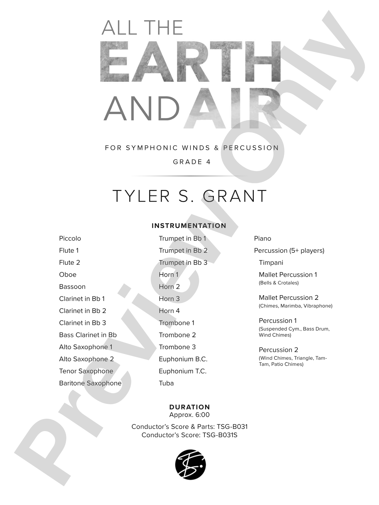 All the Earth and Air: Concert Band Conductor Score & Parts
