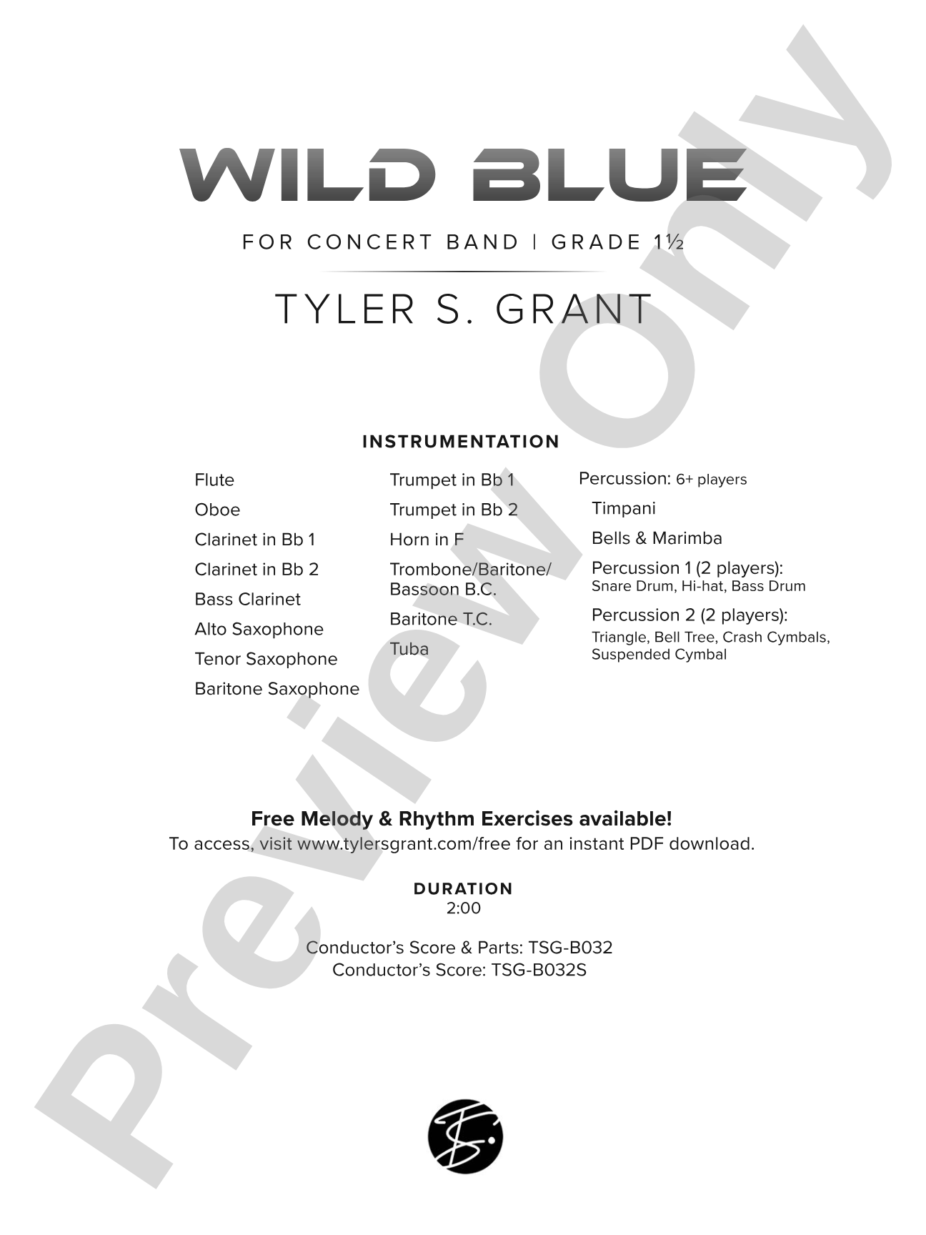 Wild Blue: Concert Band Conductor Score & Parts