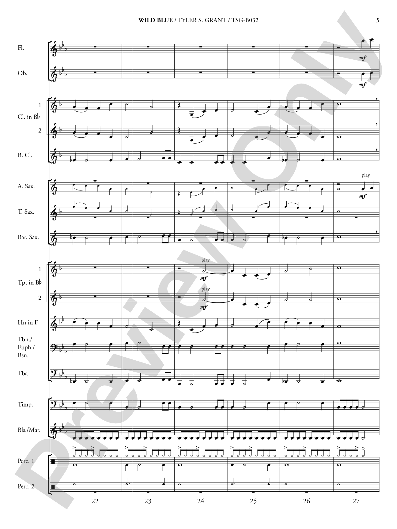 Wild Blue: Concert Band Conductor Score & Parts