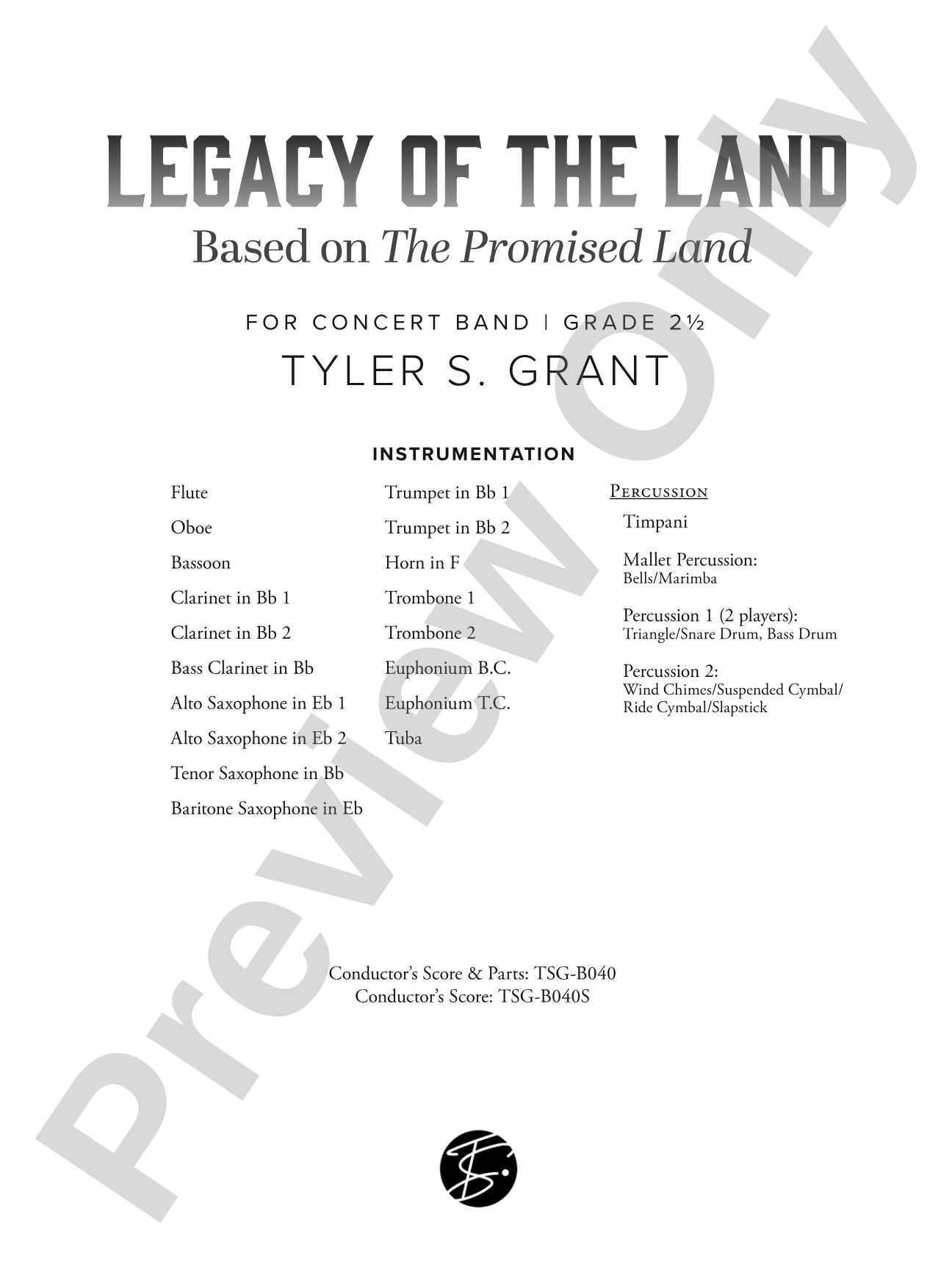 Legacy of the Land (Based on "The Promised Land"): Concert Band Conductor Score & Parts