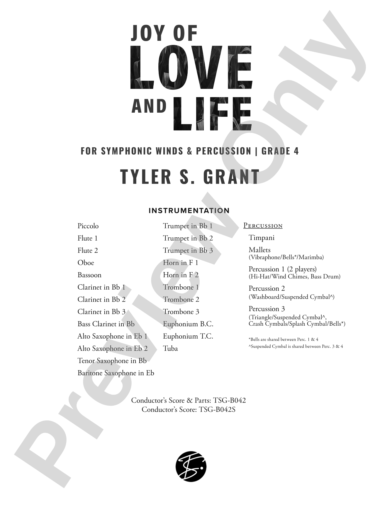Joy of Love and Life: Concert Band Conductor Score & Parts