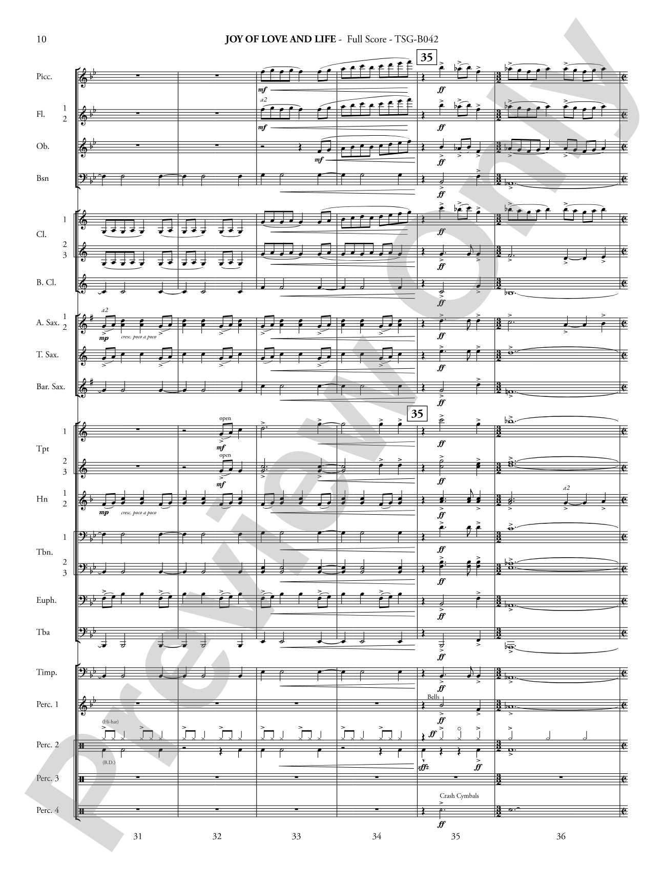 Joy of Love and Life: Concert Band Conductor Score & Parts