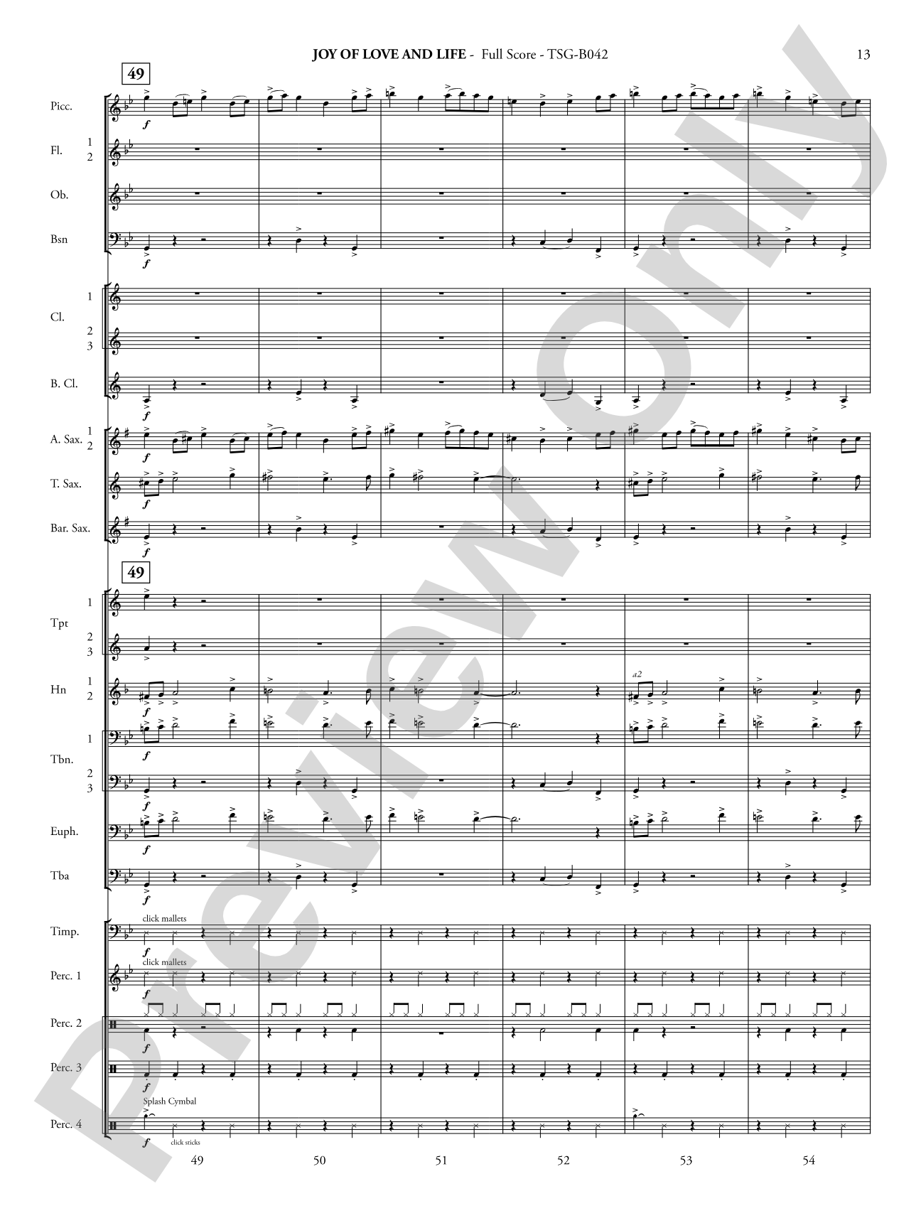 Joy of Love and Life: Concert Band Conductor Score & Parts