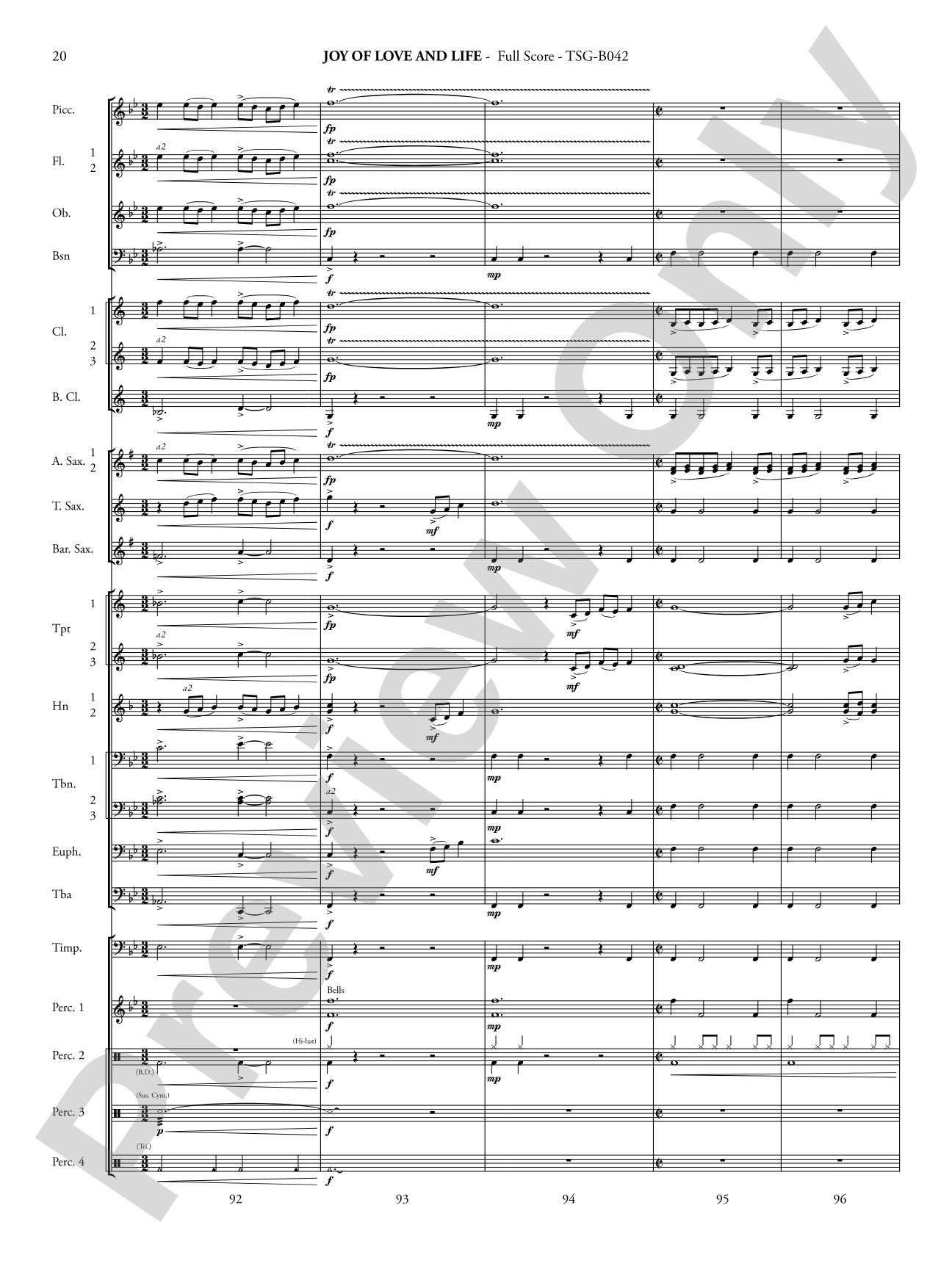 Joy of Love and Life: Concert Band Conductor Score & Parts