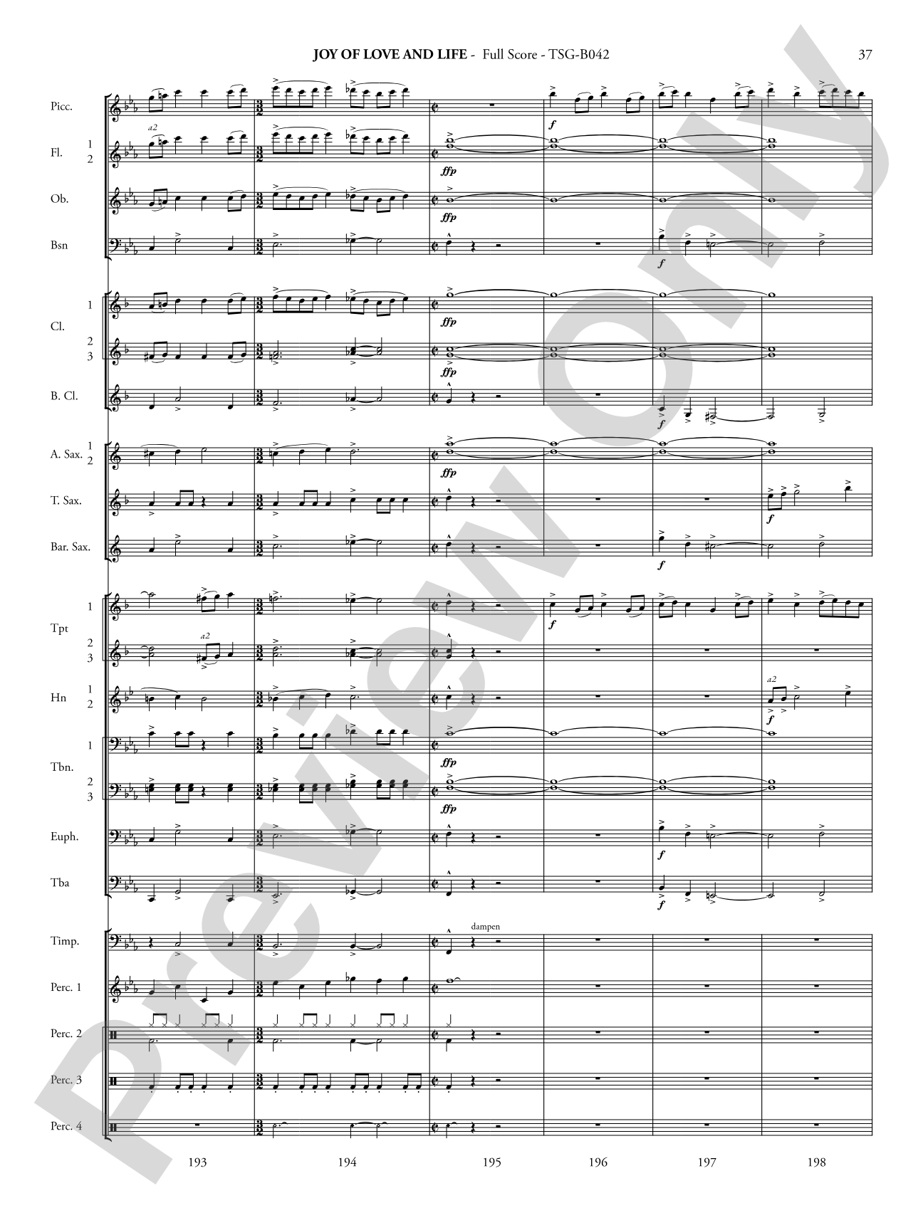Joy of Love and Life: Concert Band Conductor Score & Parts