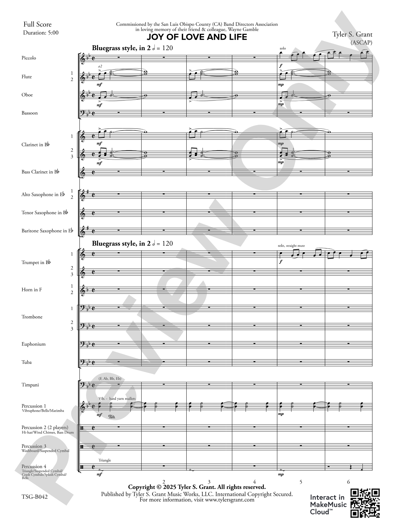 Joy of Love and Life: Concert Band Conductor Score & Parts