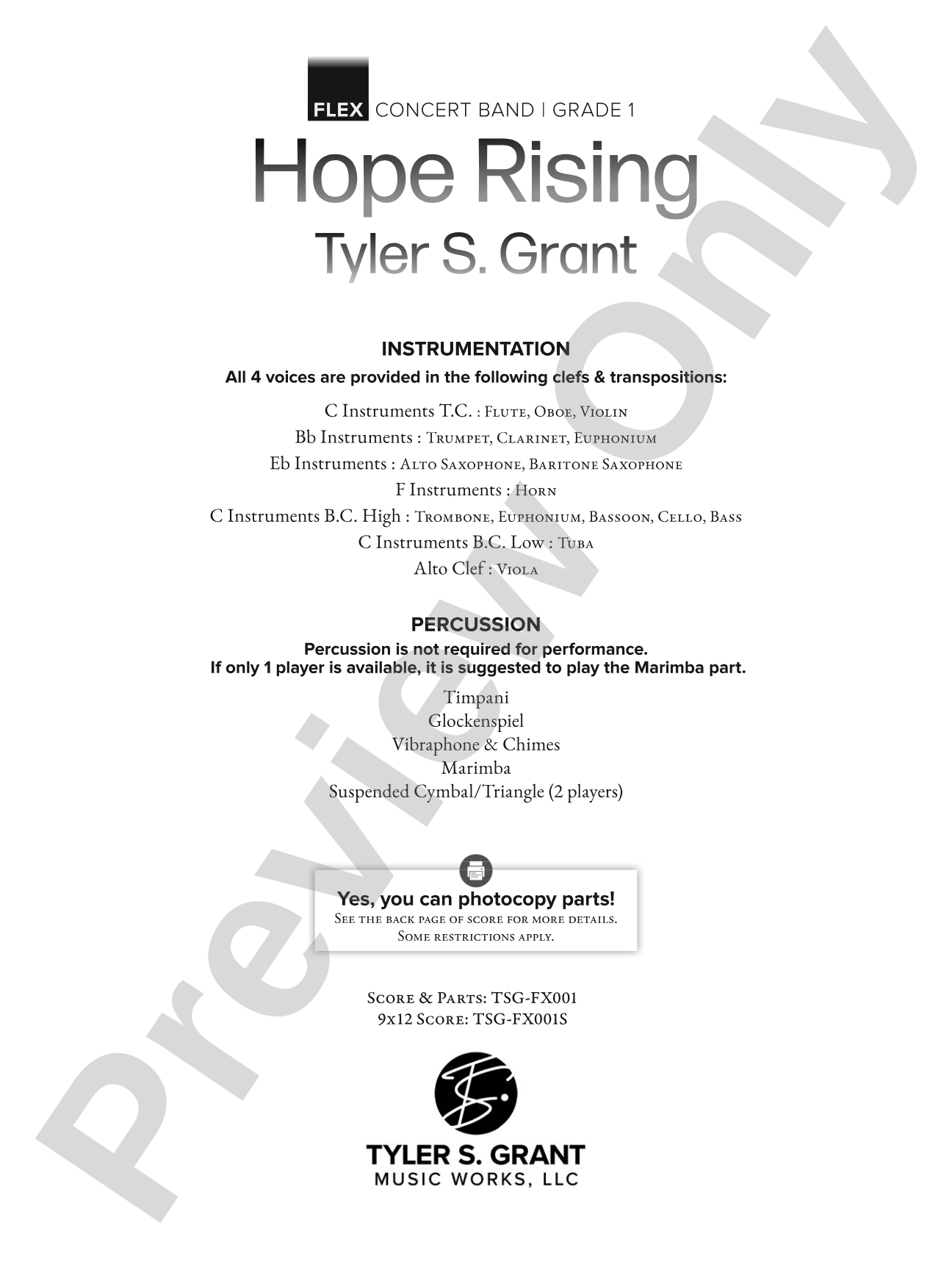 Hope Rising: Flexible Instrumentation Conductor Score & Parts